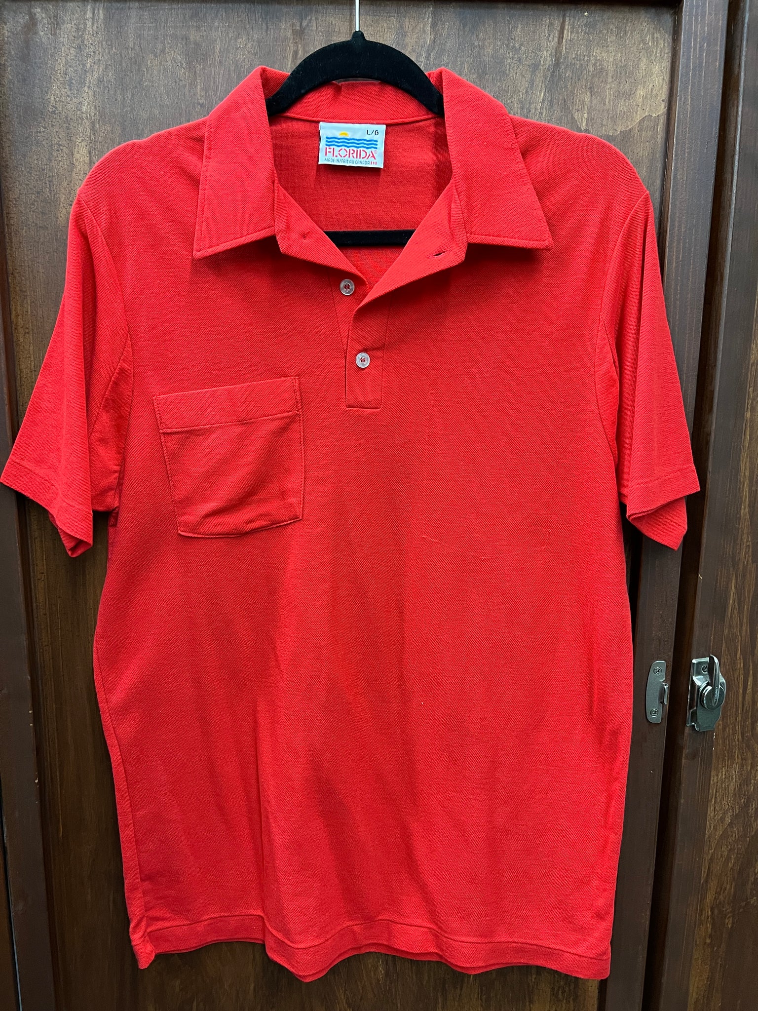 1970s MENS TOP- Florida red polo s/s (AS IS)