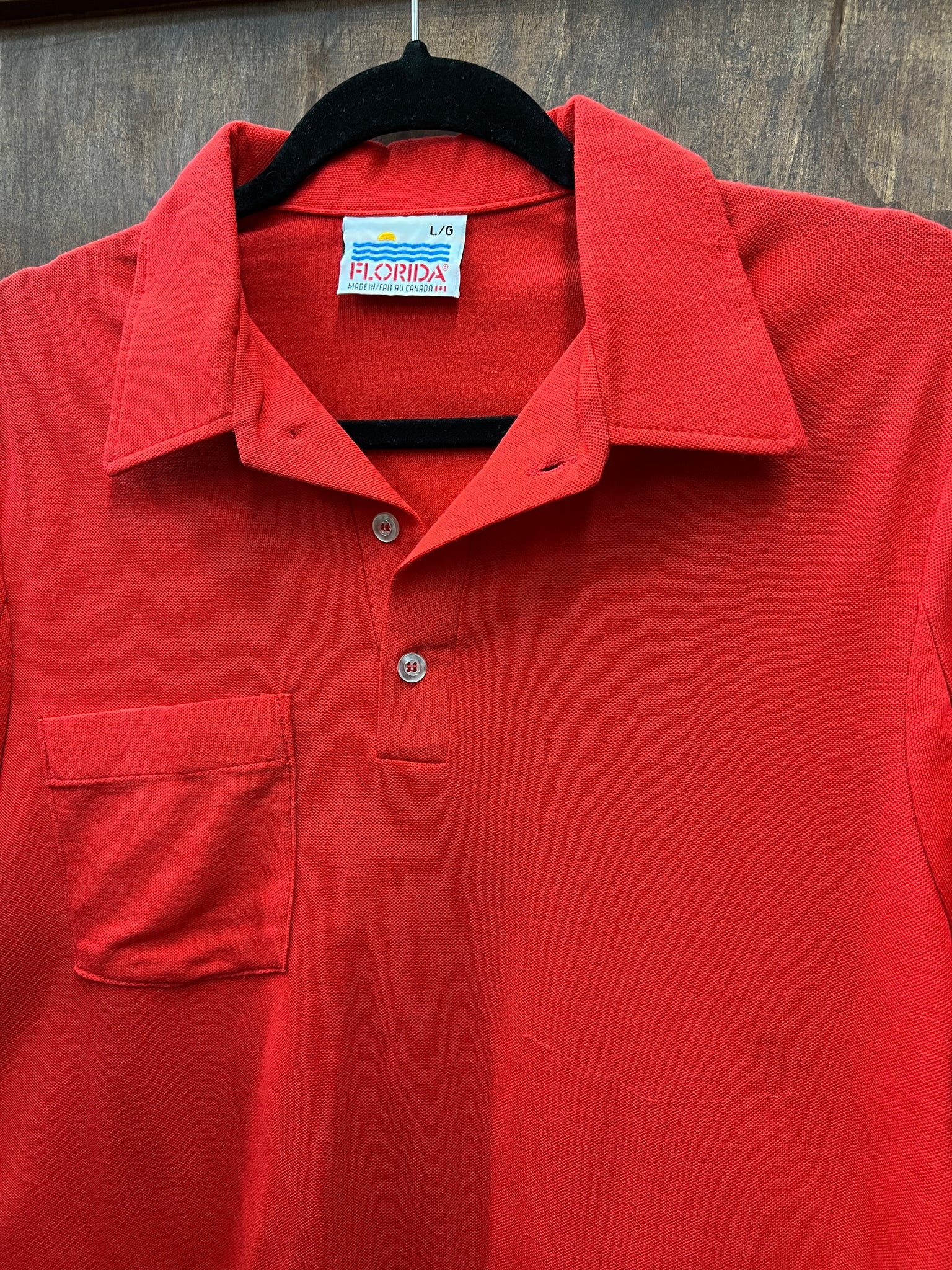 1970s MENS TOP- Florida red polo s/s (AS IS)