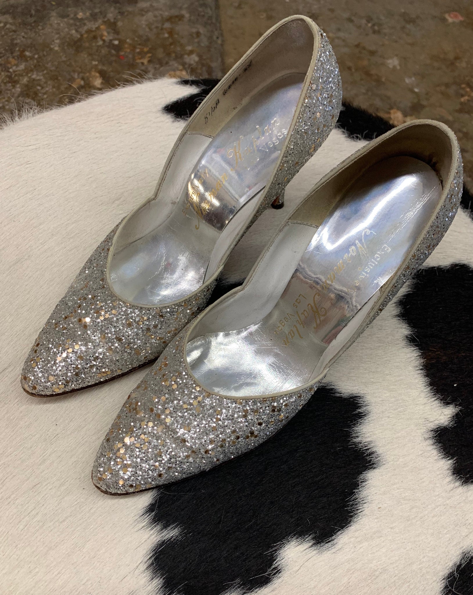 1950s SHOES- Silver sparkle Stilettos 8.5