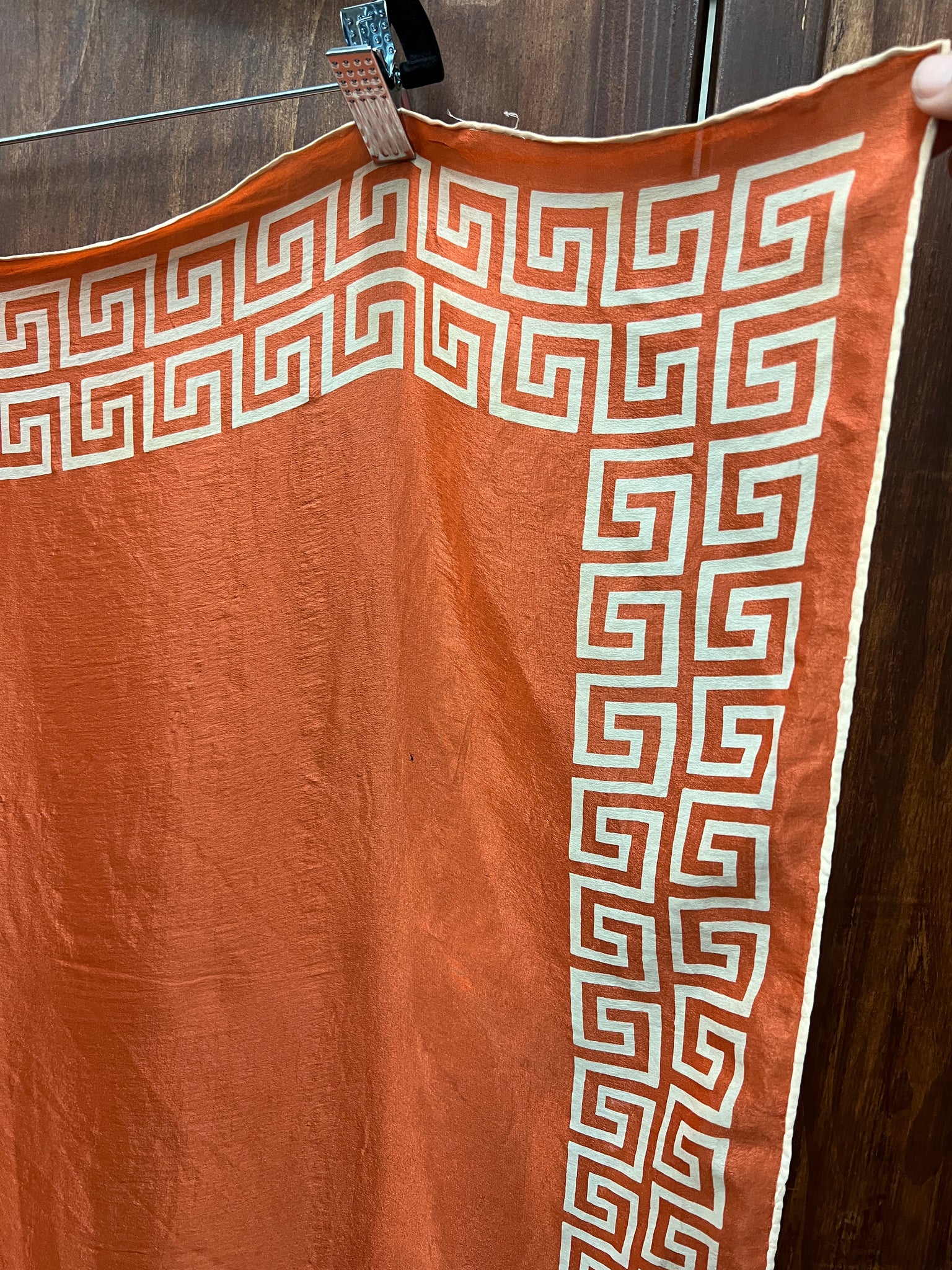 1970s ACCESSORIES-SCARF- orange large silk print edge