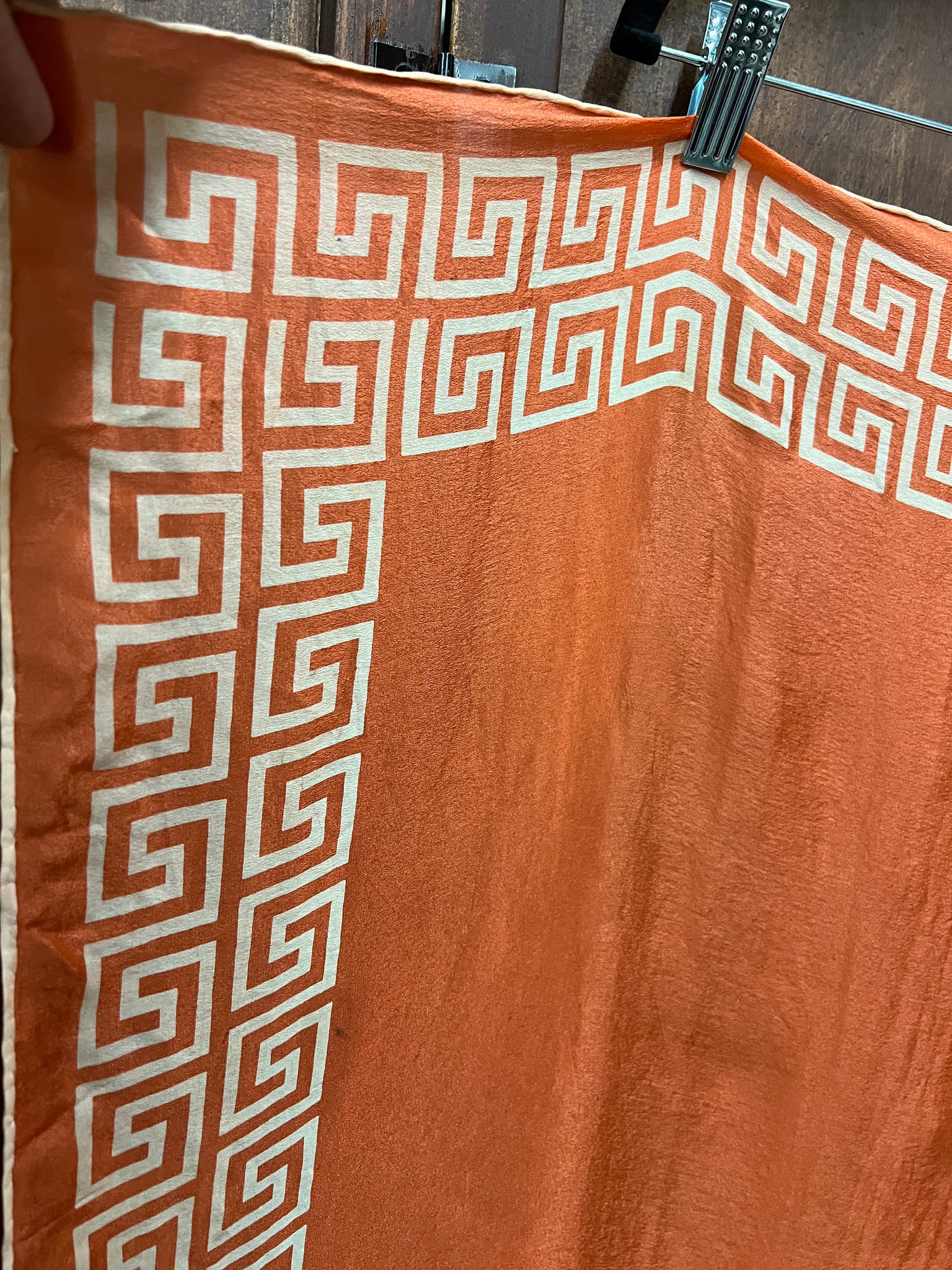 1970s ACCESSORIES-SCARF- orange large silk print edge