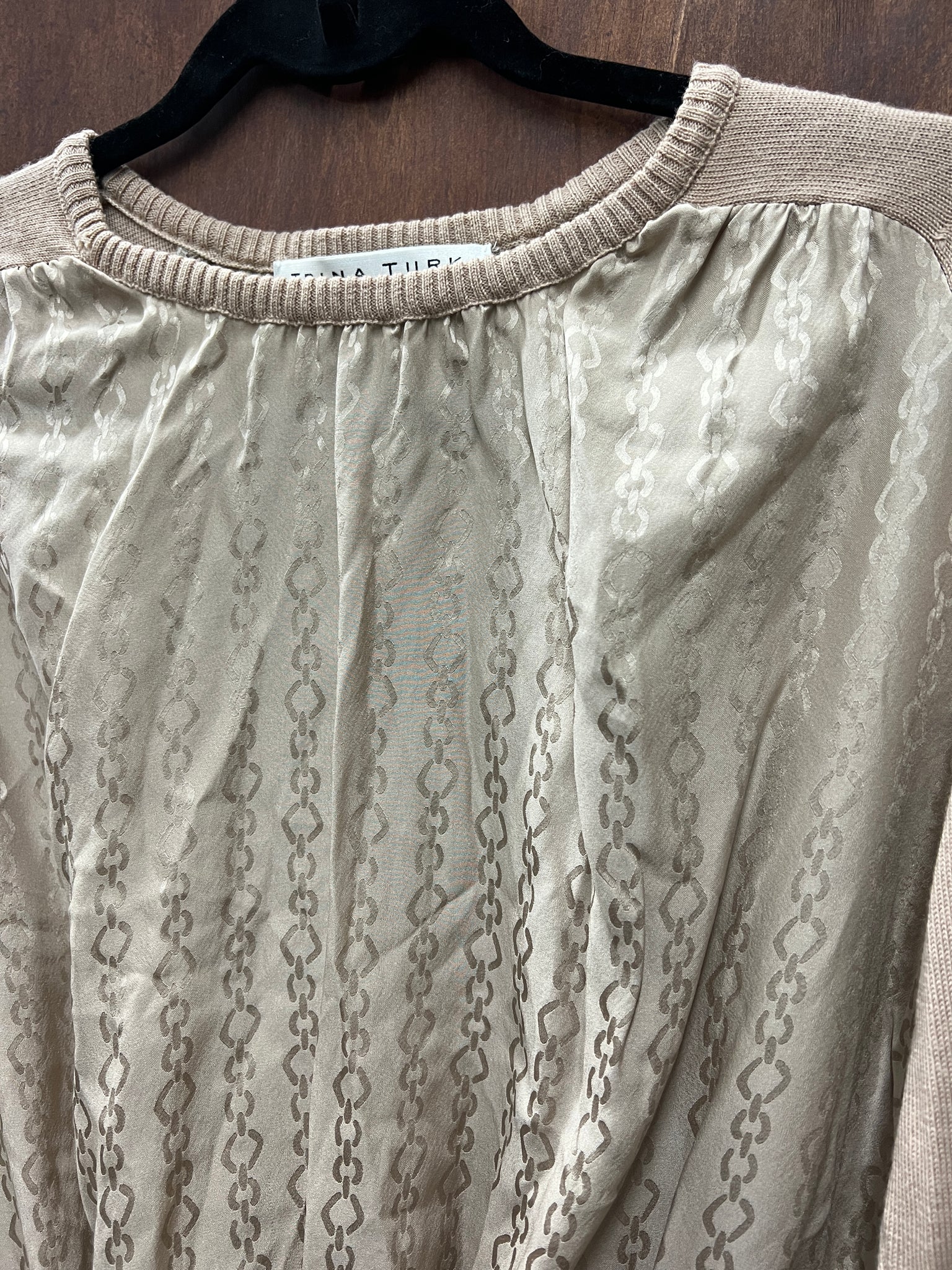 1990s+ TOPS- Trina Turk sand silk/ knit l/s