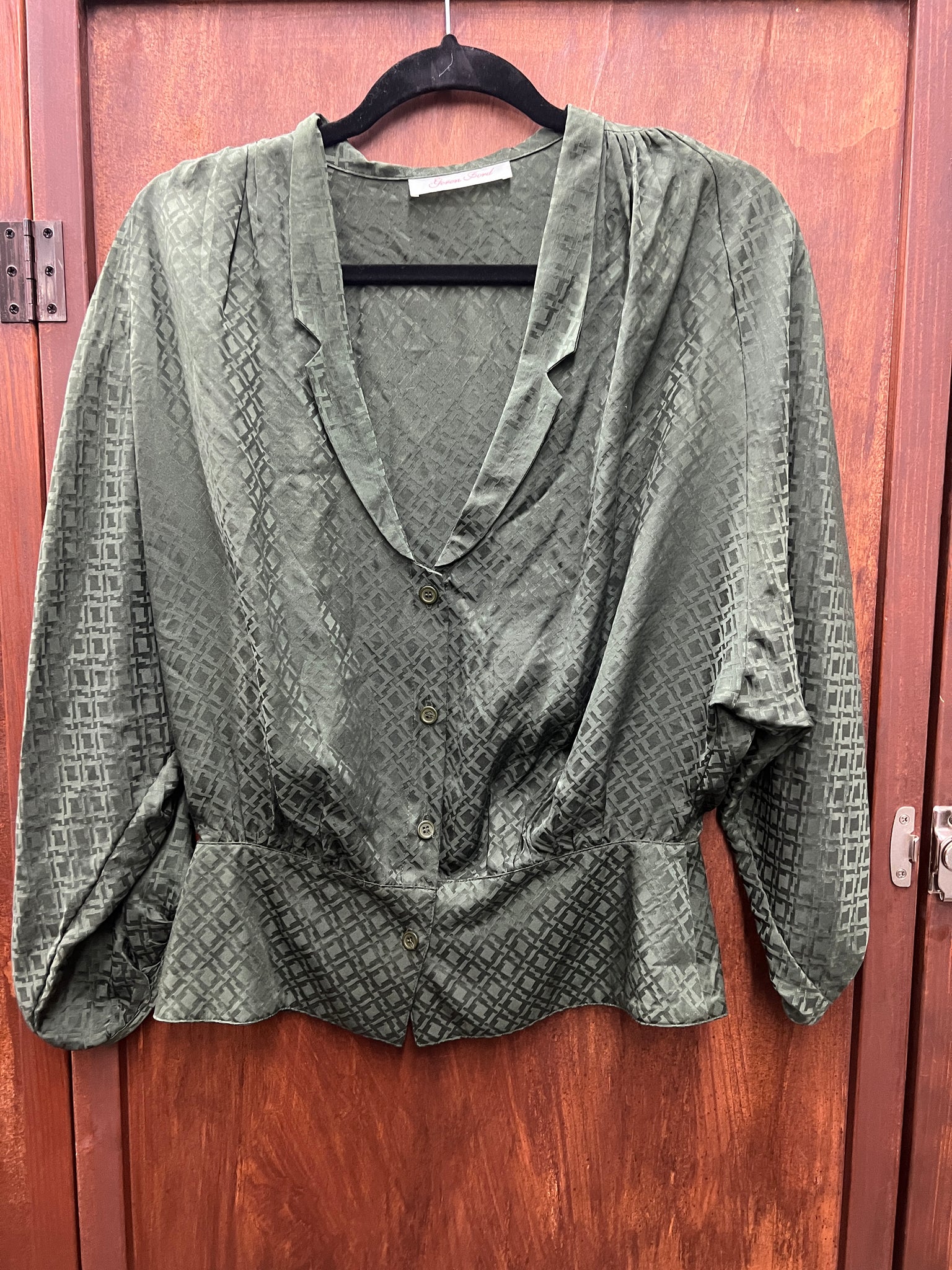 1990s+ TOPS- Geren Ford forest green silk jacquard l/s
