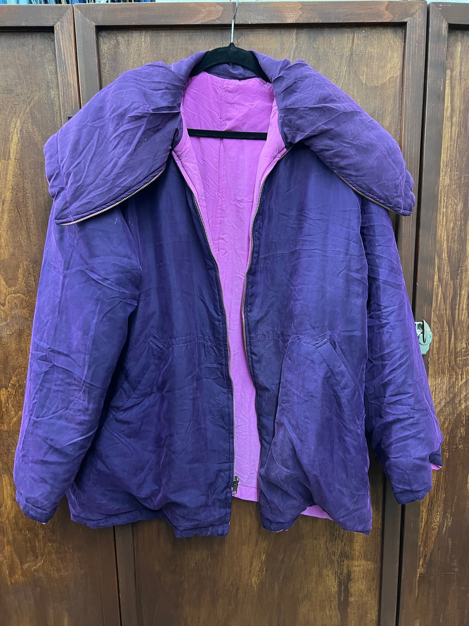1990s+ JACKET- purple/pink silk reversable puffy