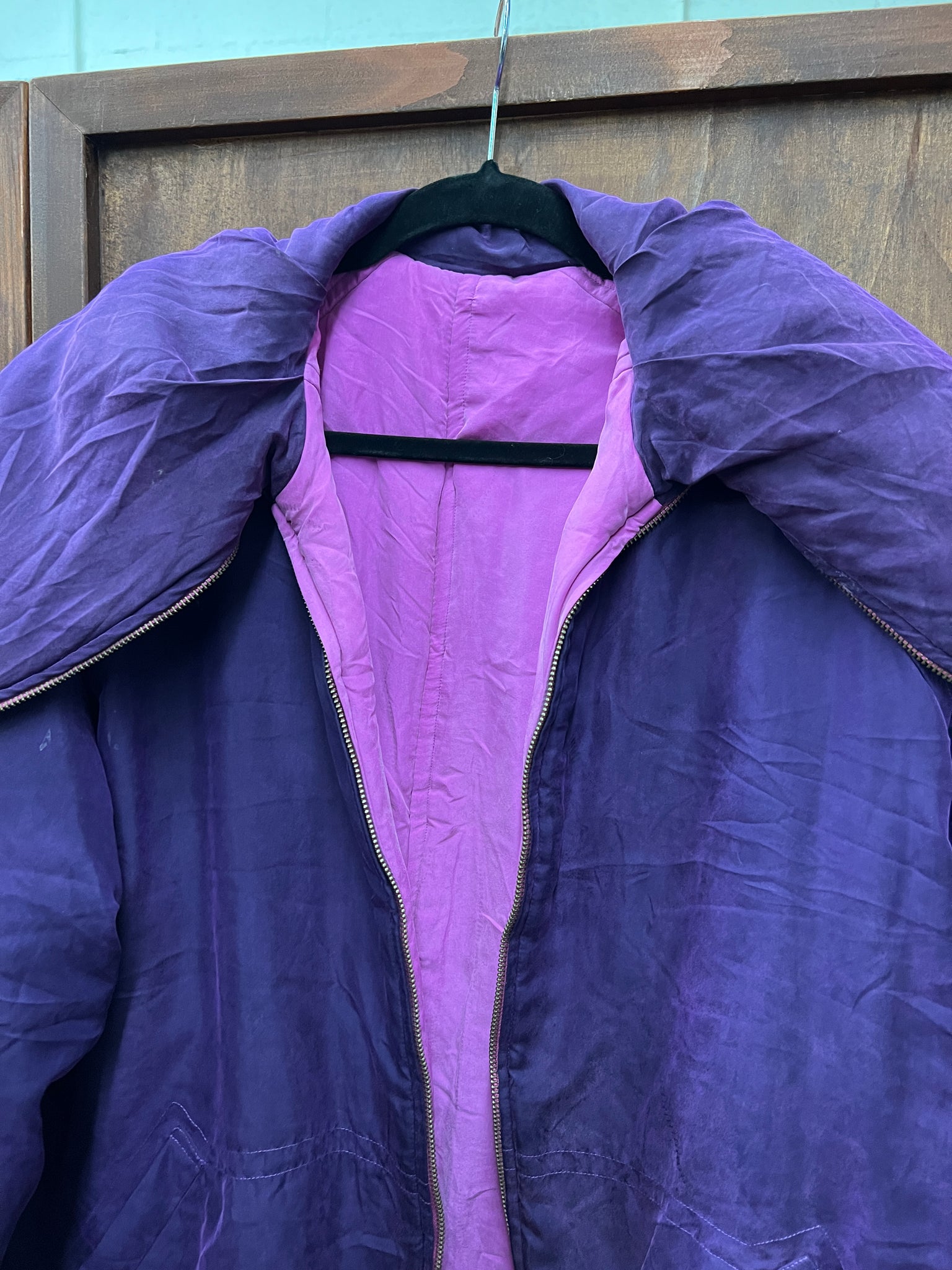 1990s+ JACKET- purple/pink silk reversable puffy