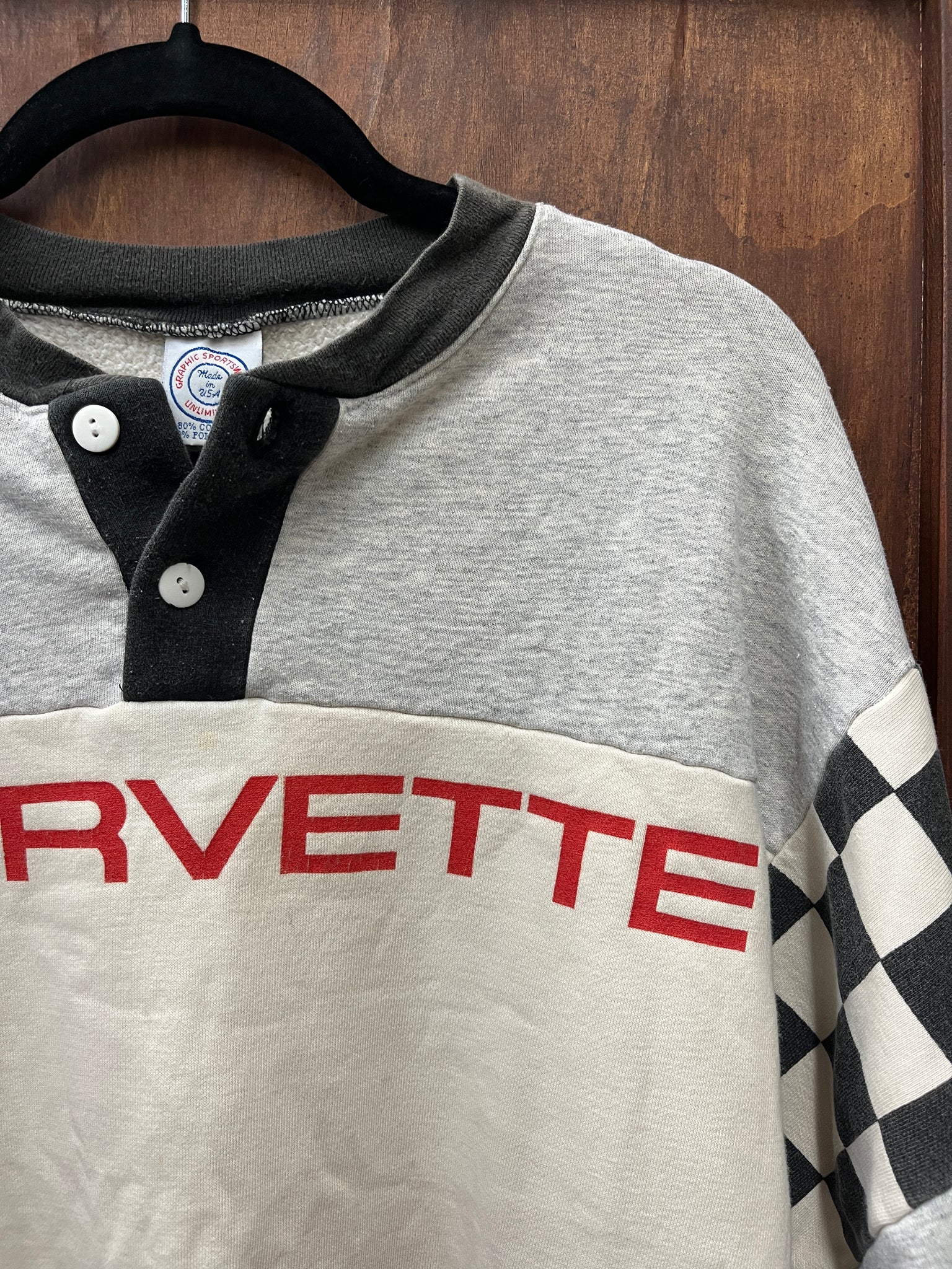 1980s TSHIRT-SWEATSHIRT- Graphic Sportswear-Corvette checkerboard