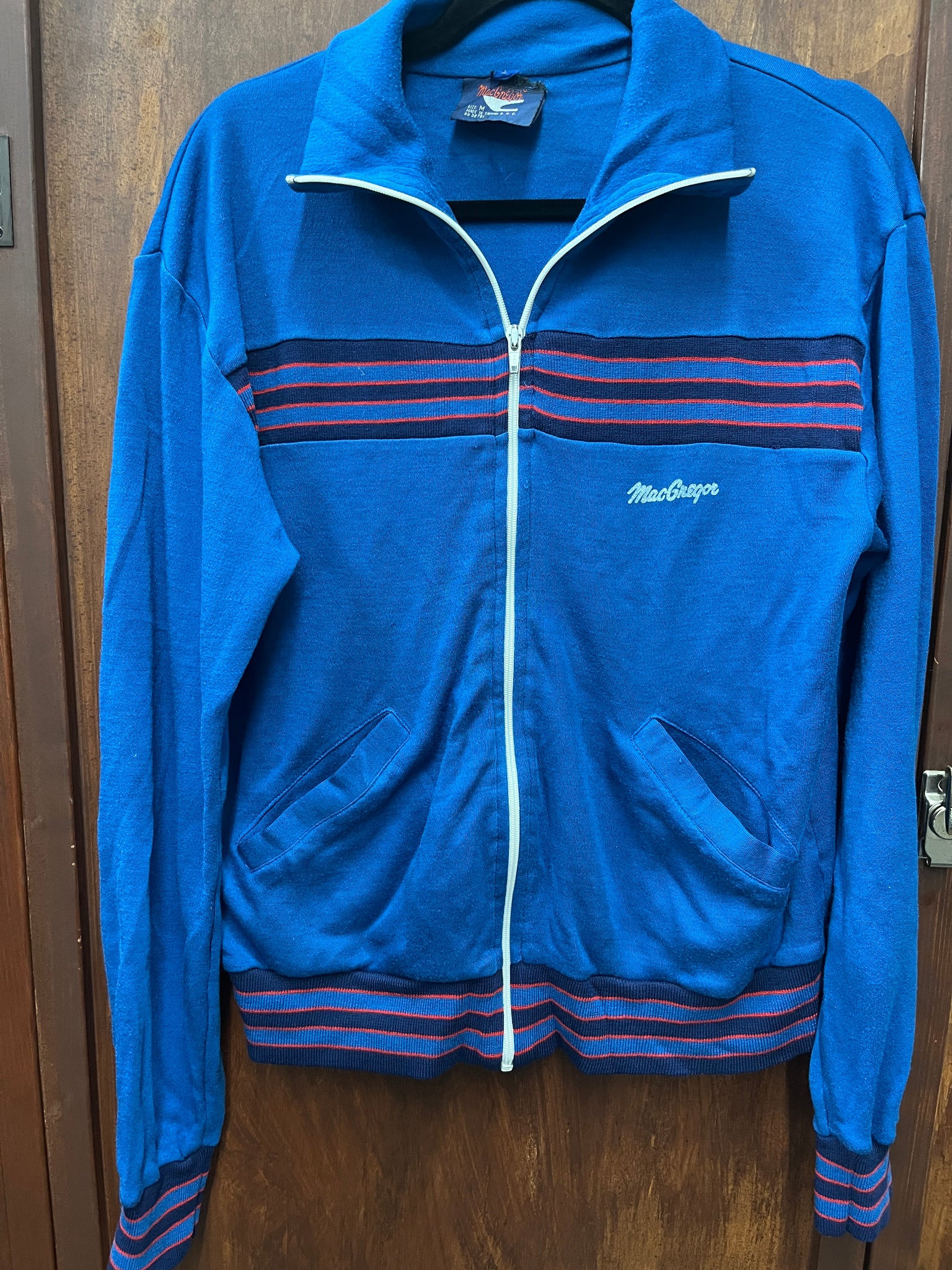 1970s TSHIRT- SWEATSHIRT- Mac Gregor blue red/navy stripe track jacket