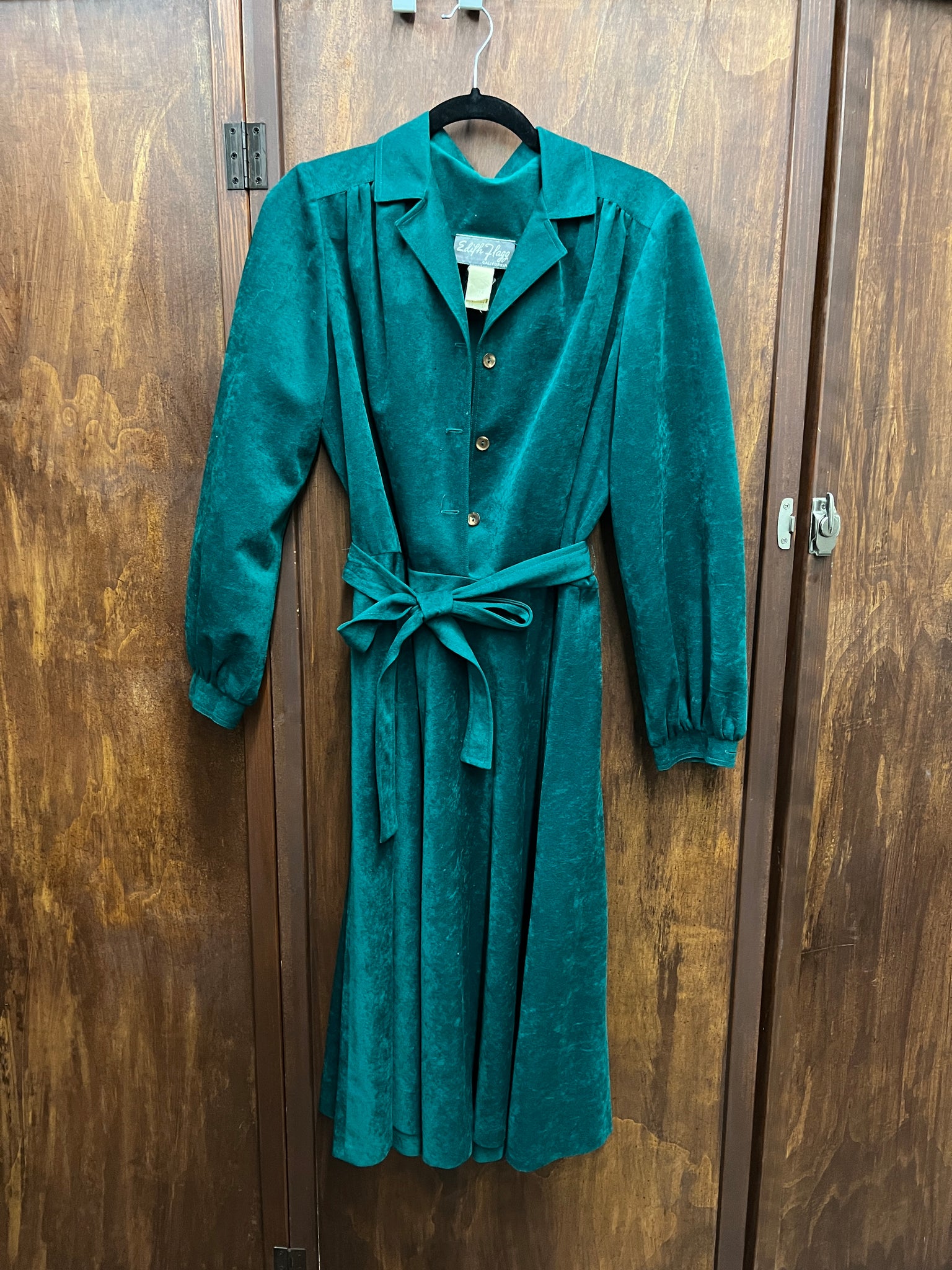 1970s DRESS- Edith Flagg green ultrasuede shirtdress