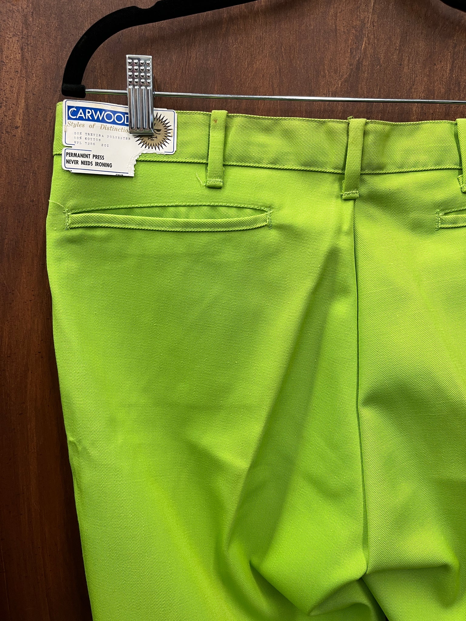 1960s MULTIPLES- MENS PANTS-Carwood LIME GREEN workwear