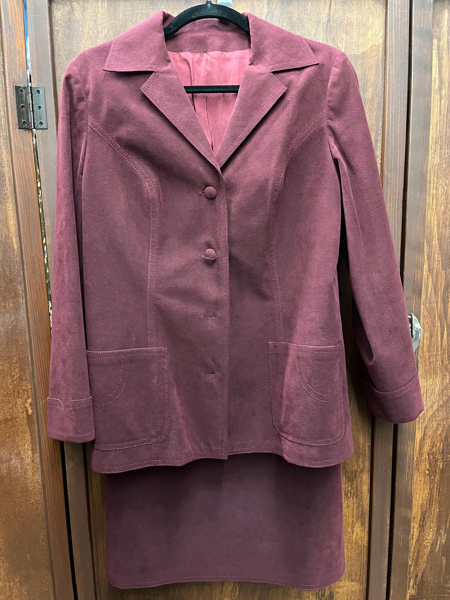 1970s 2 PIECE- SKIRT SET- burgundy ultra suede jacket/skirt