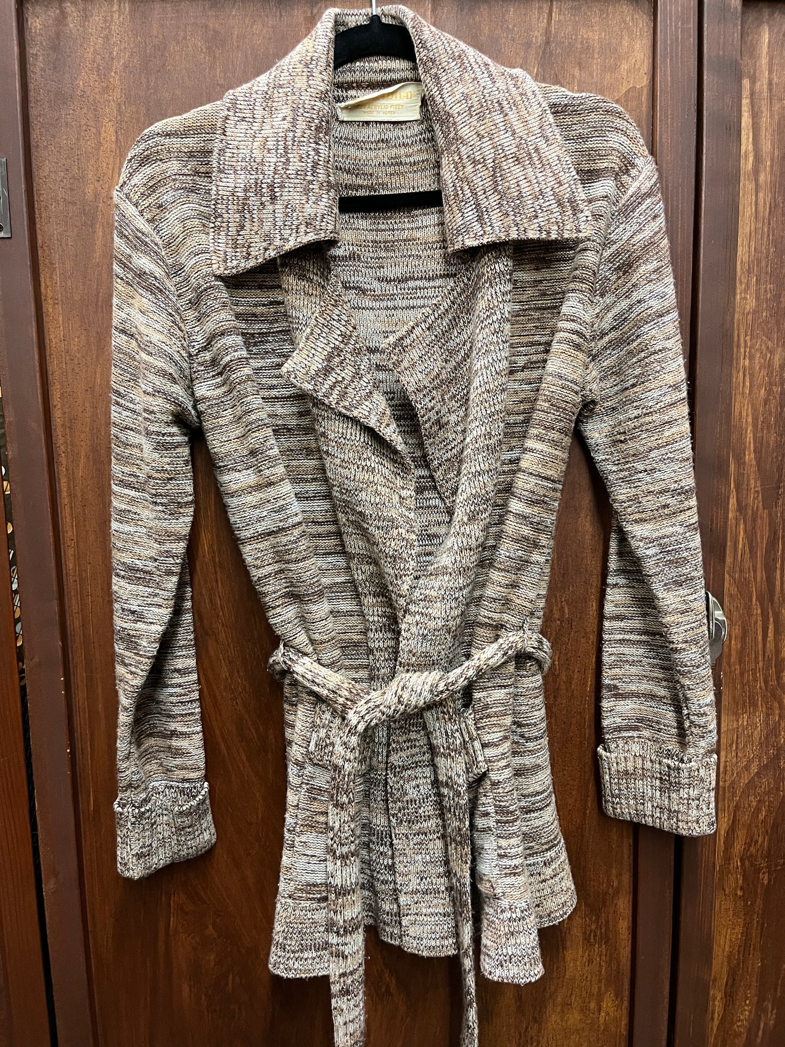 1970s SWEATER- Brown-y belted cardigan