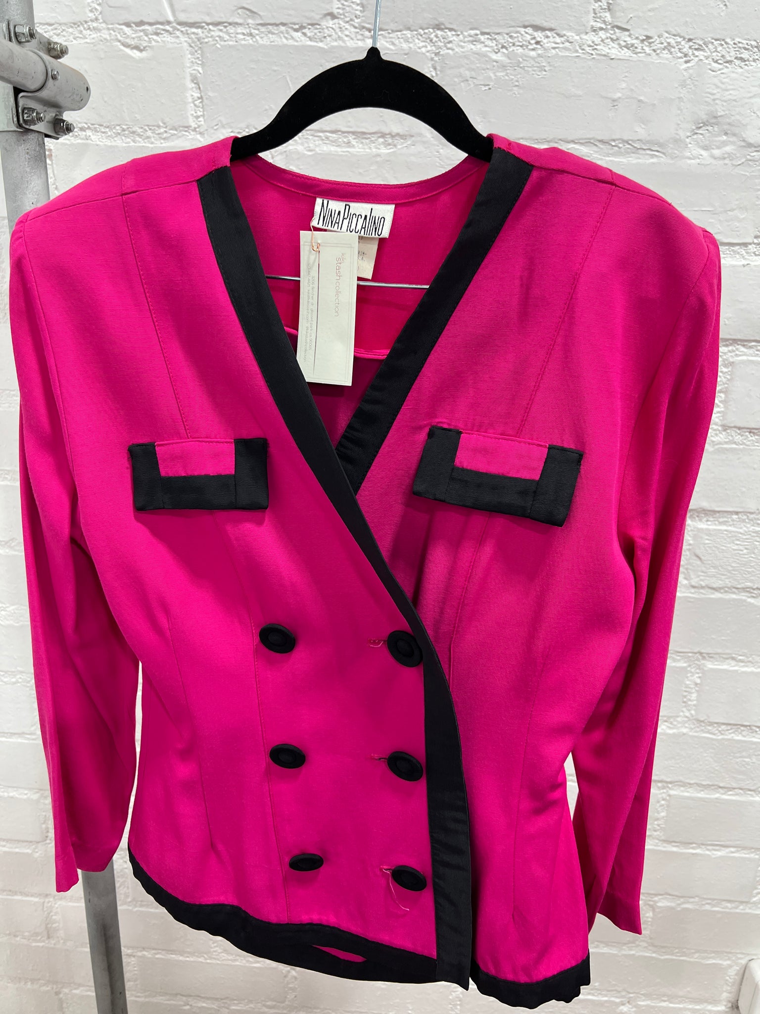 1990's 2 PIECE- SKIRT SUIT- Nina Piccalino Magenta w/ black accents