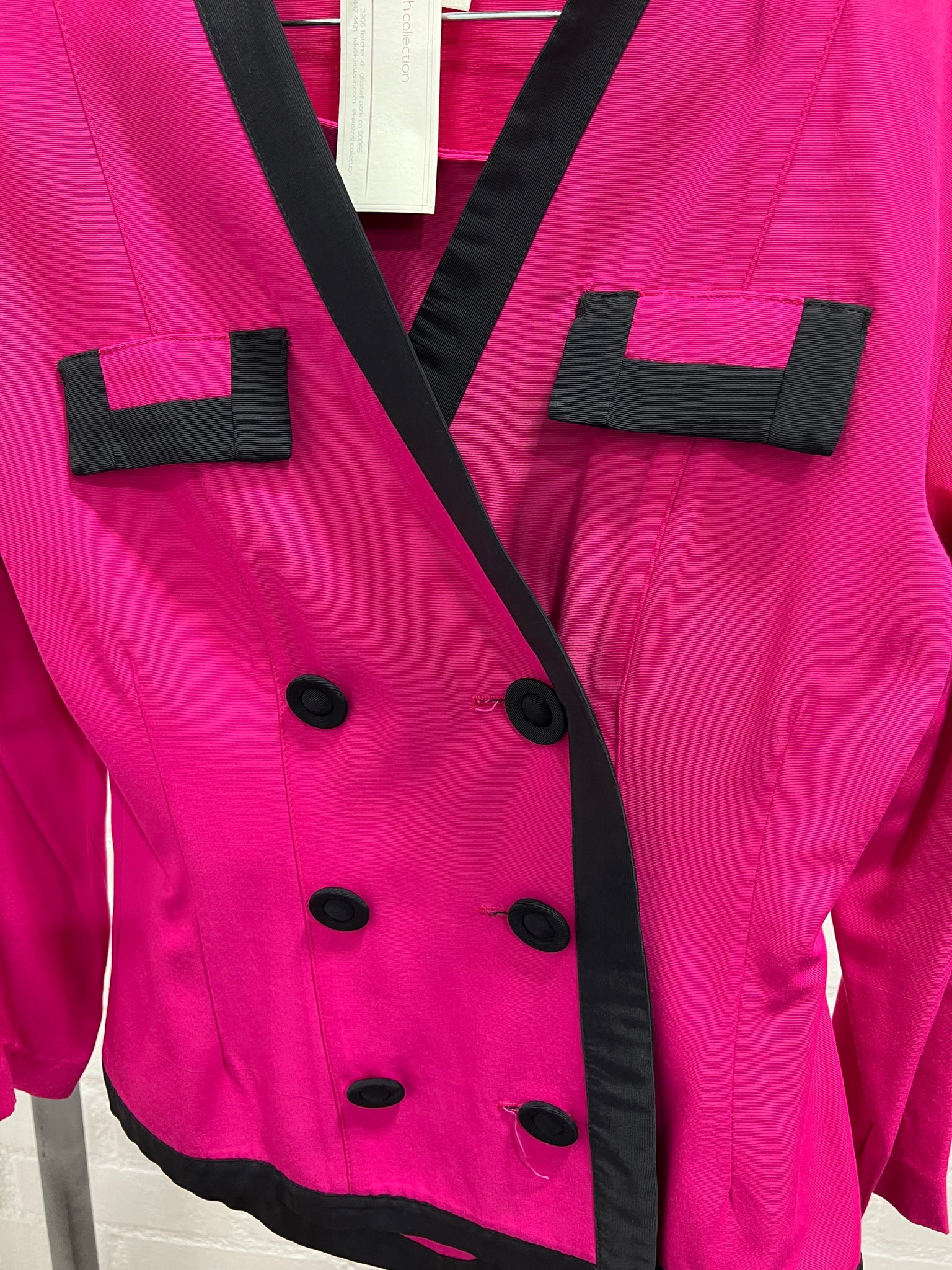 1990's 2 PIECE- SKIRT SUIT- Nina Piccalino Magenta w/ black accents