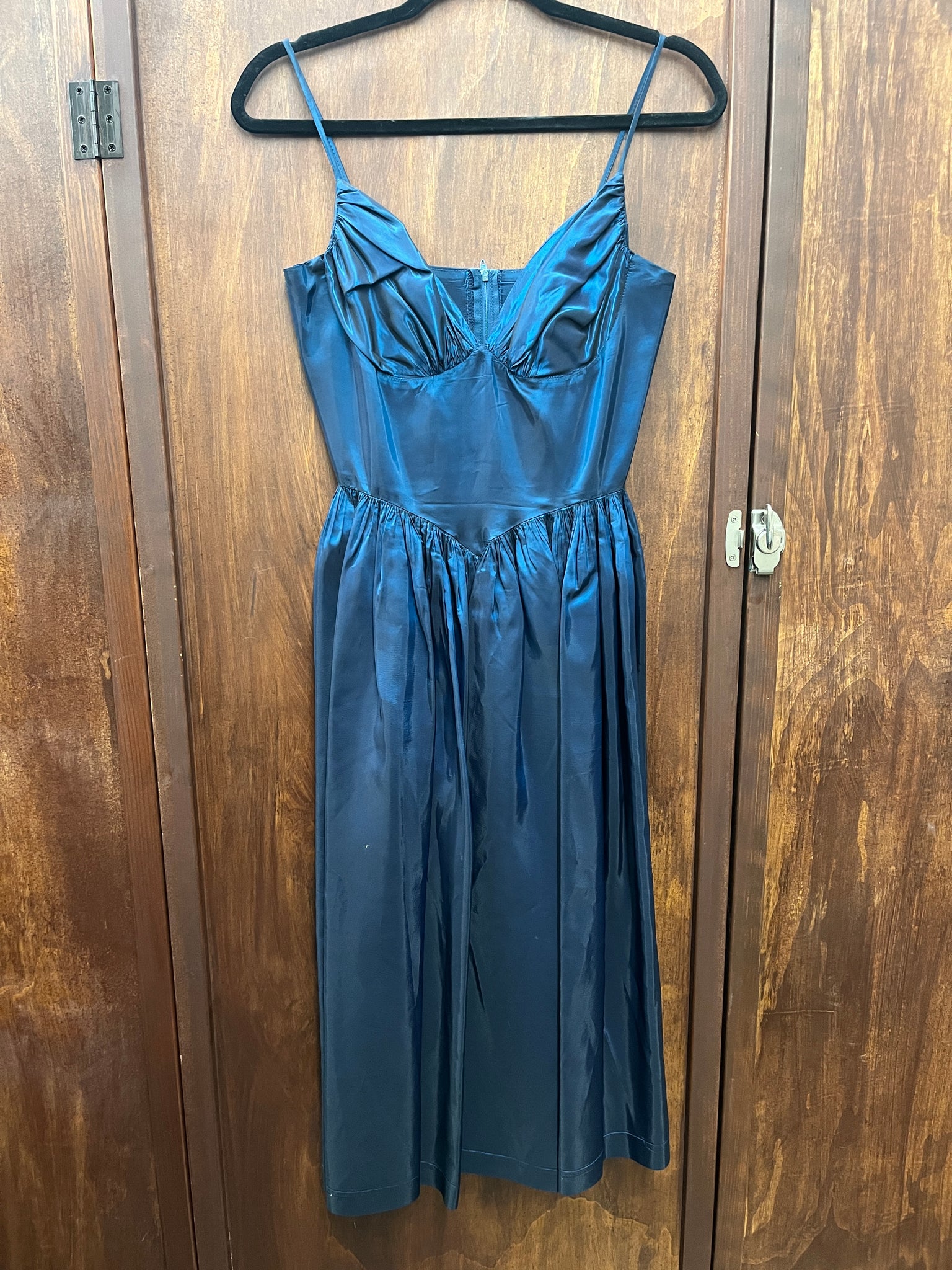 1980s DRESS- Casadei iridescent navy blue PROM