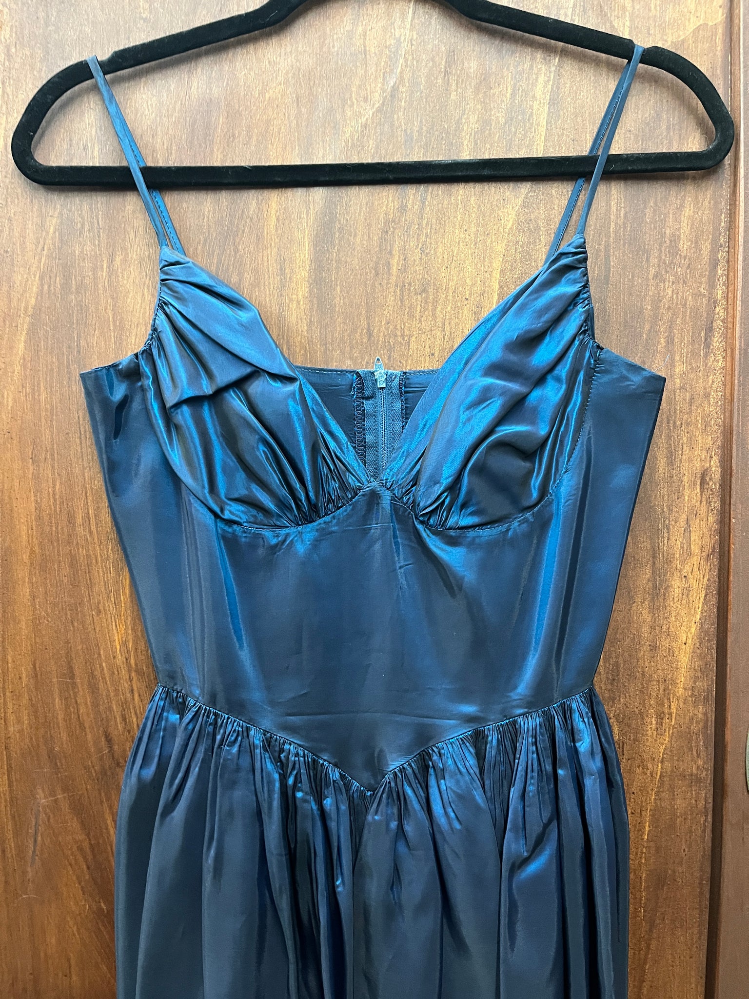 1980s DRESS- Casadei iridescent navy blue PROM