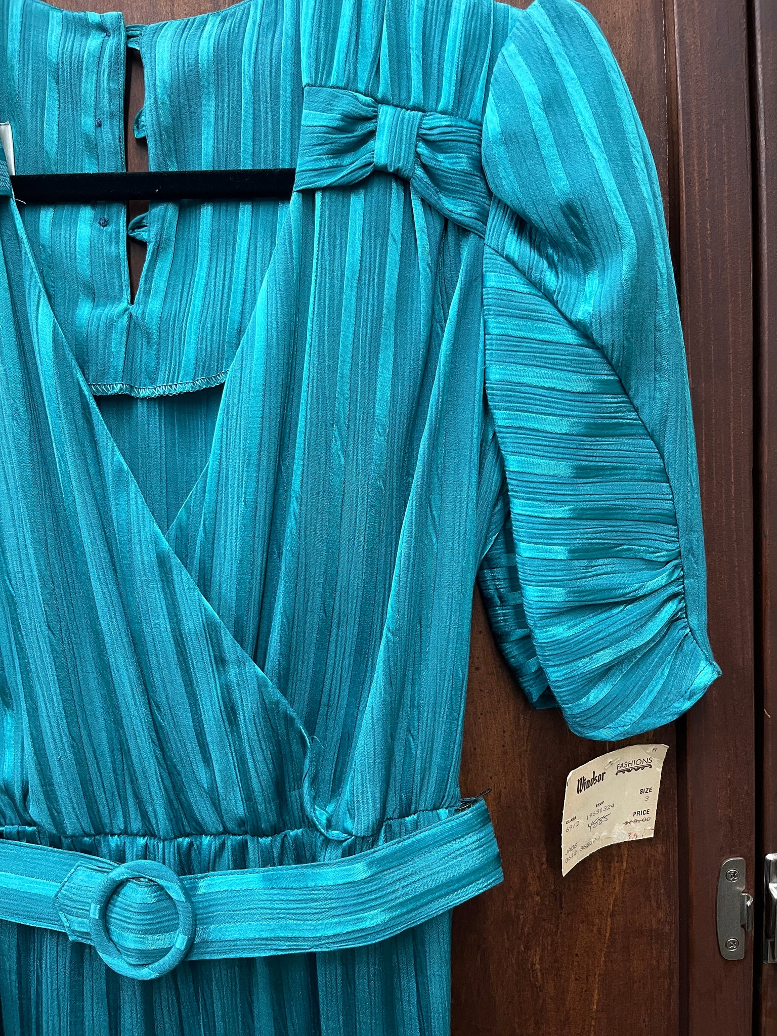1980s DRESS-Jumpsuit-Ala Carte- teal striped