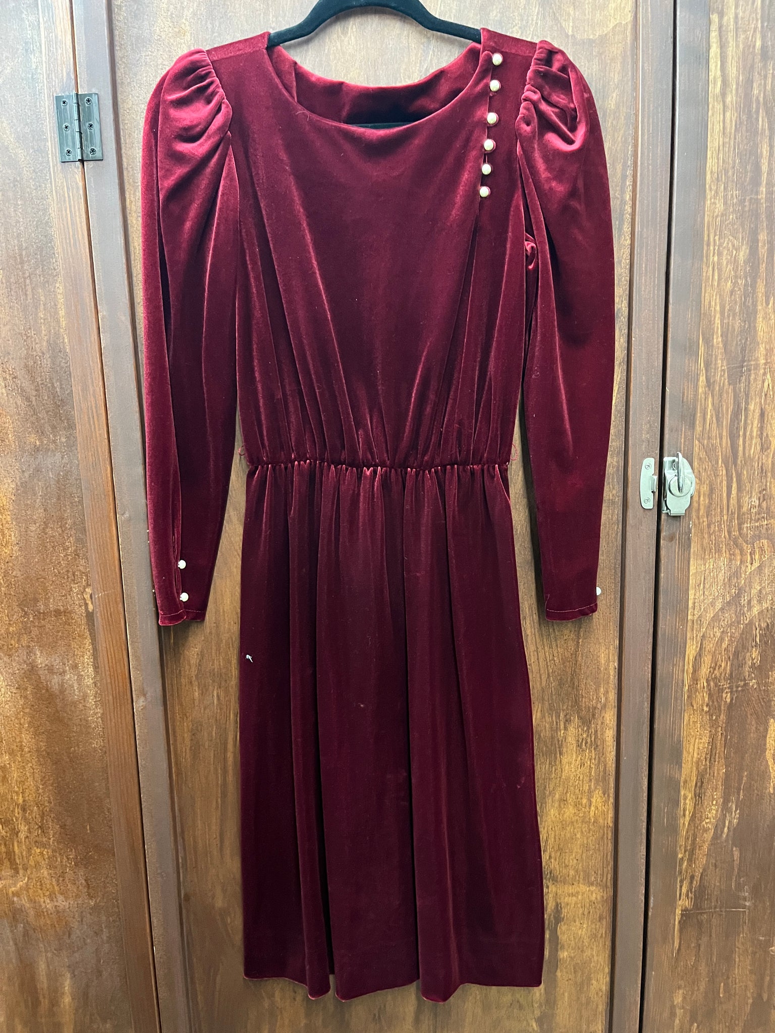 1980s DRESS-Especially Yours-burgundy velvet with pearls