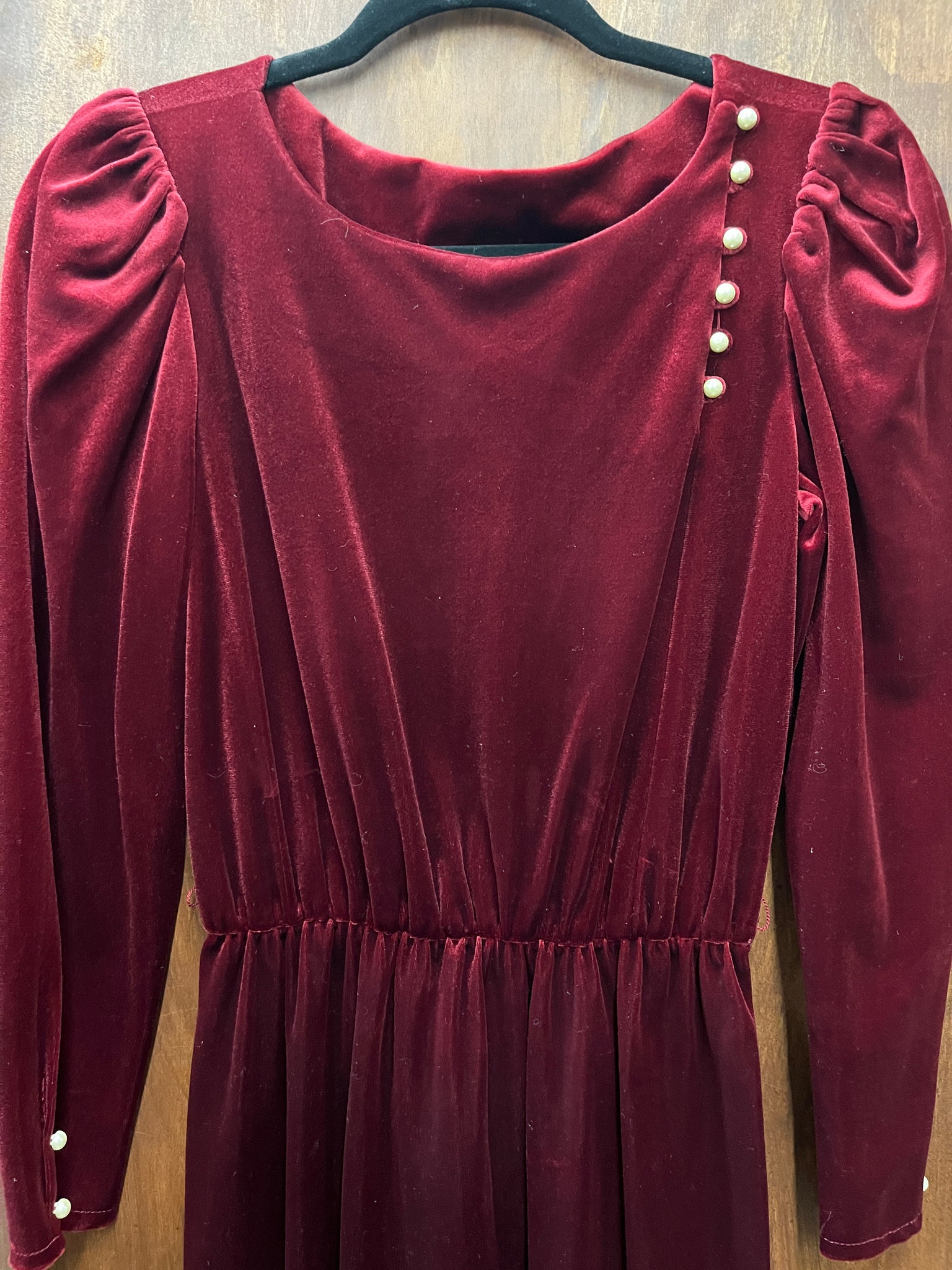 1980s DRESS-Especially Yours-burgundy velvet with pearls