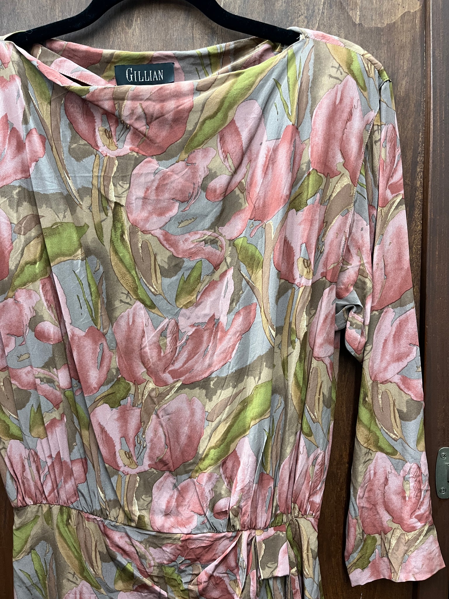 1990s DRESS-Gillian-silk pink green floral
