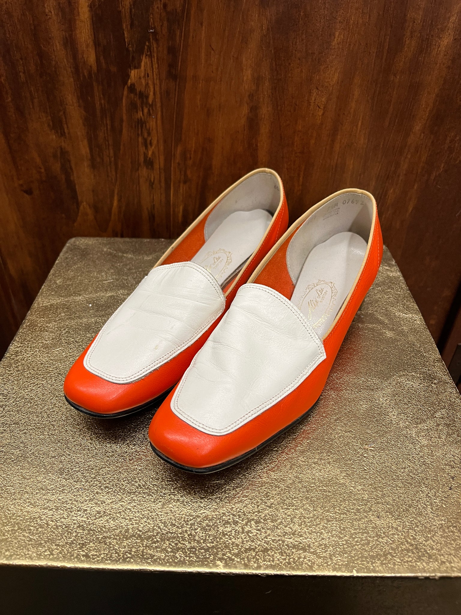 1960s SHOES - Alix Ltd- orange white loafers