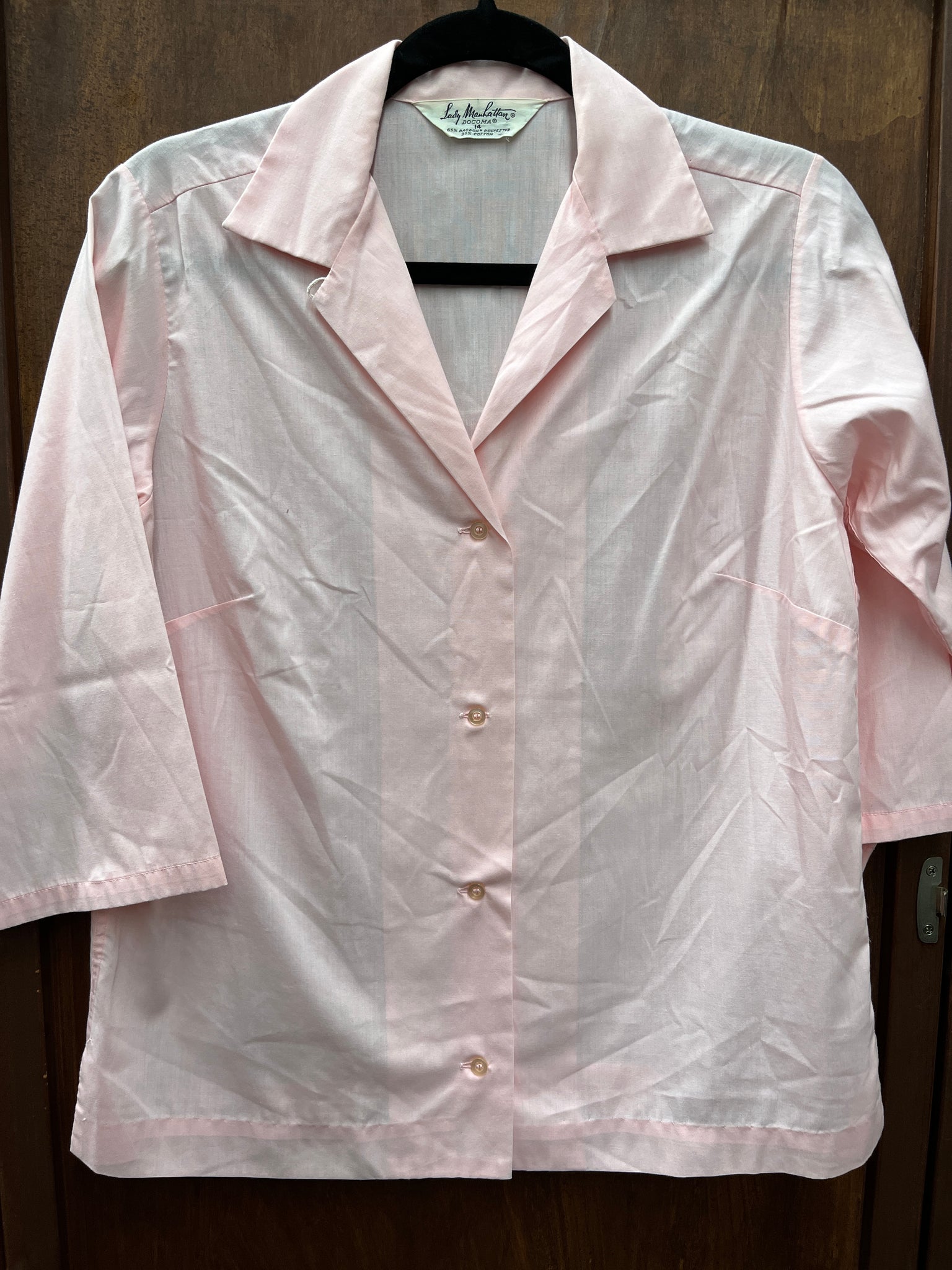1960s TOP-Lady Manhattan-pale pink cotton button up