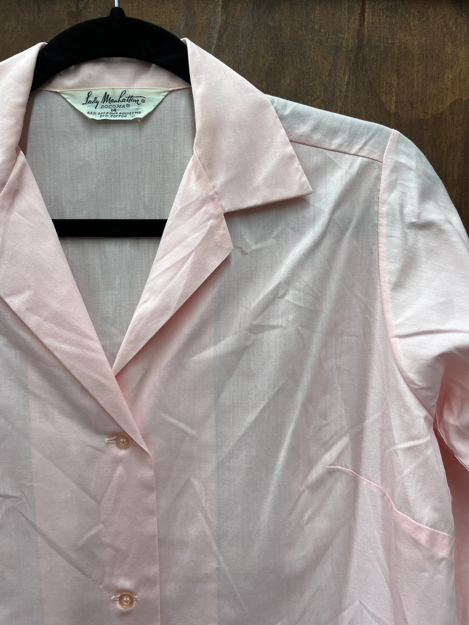 1960s TOP-Lady Manhattan-pale pink cotton button up