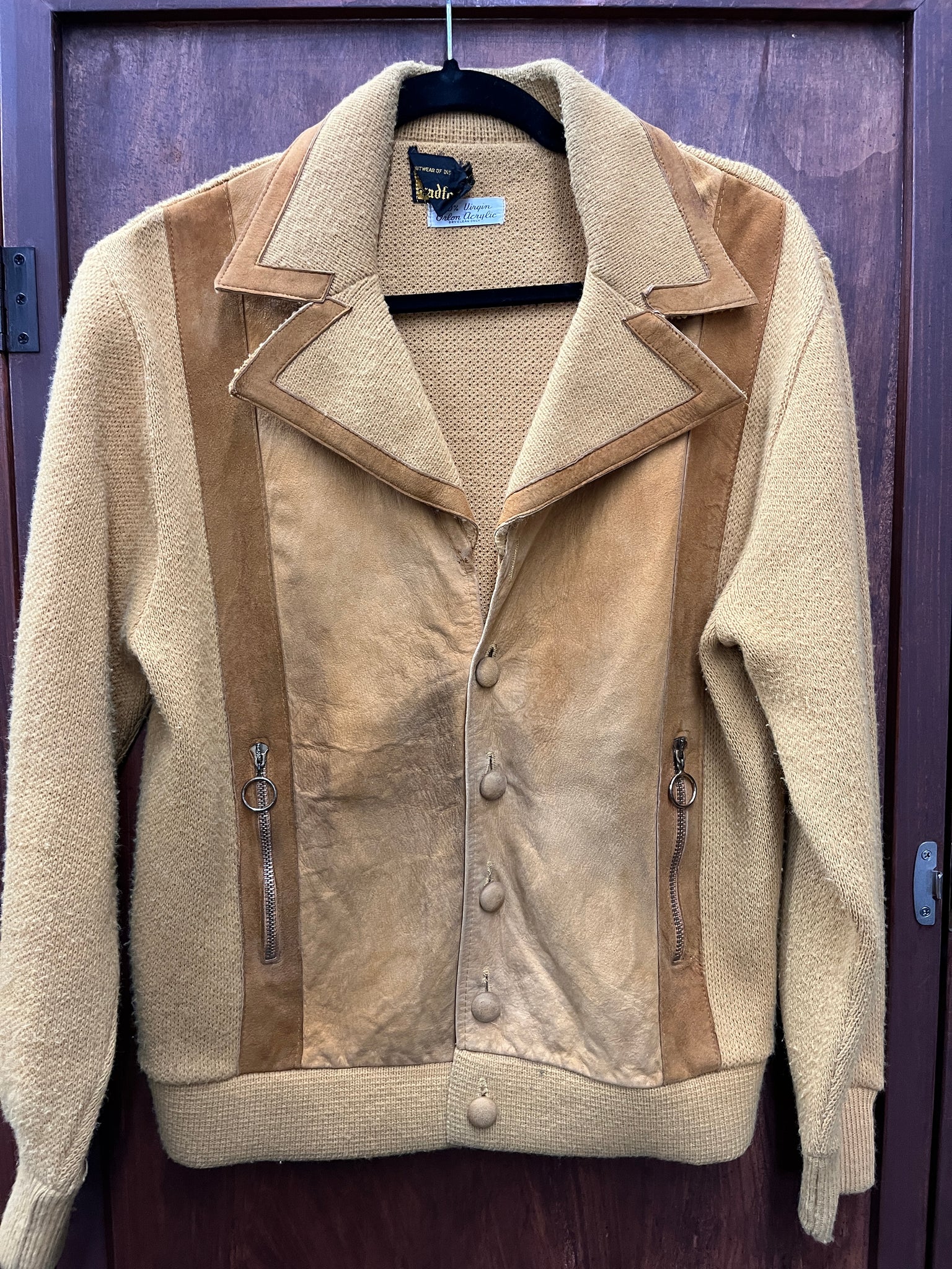 1960s MENS JACKET-Bradford-gold knit suede with gold zippers