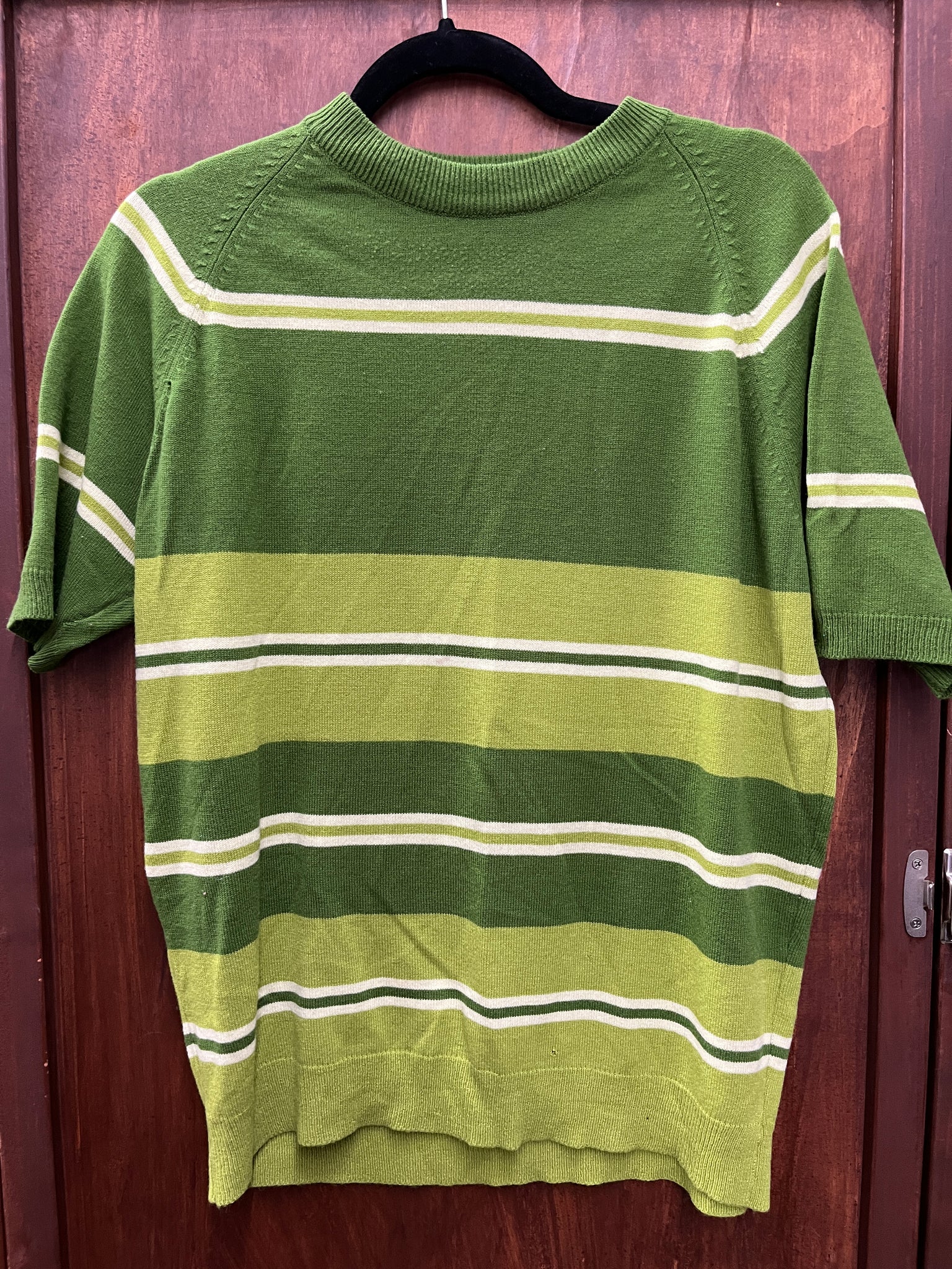 1960s MENS SWEATER-Towncraft-two toned green stripe s/l