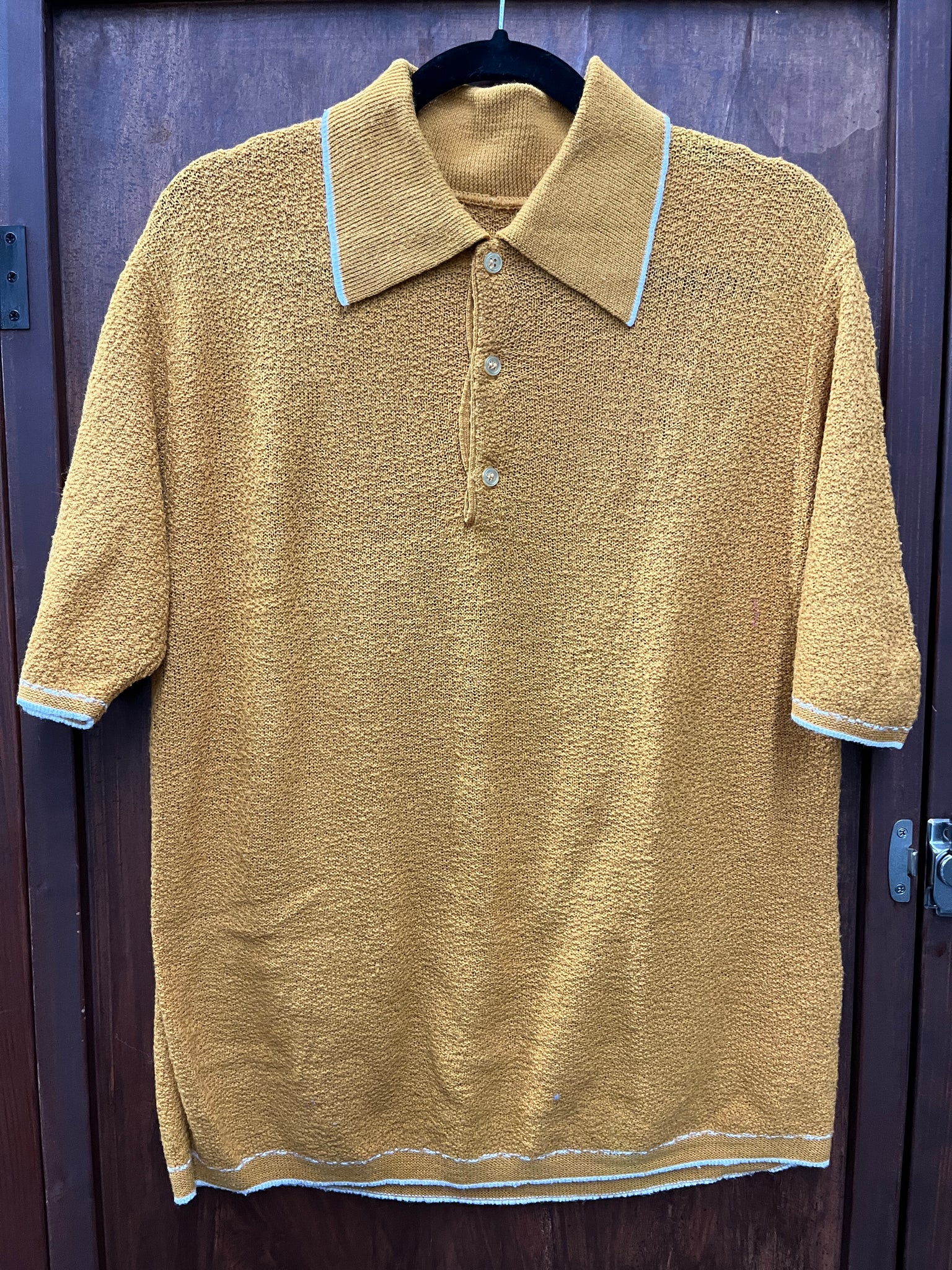 1960s MENS TOP-mustard yellow dacron cropped s/l