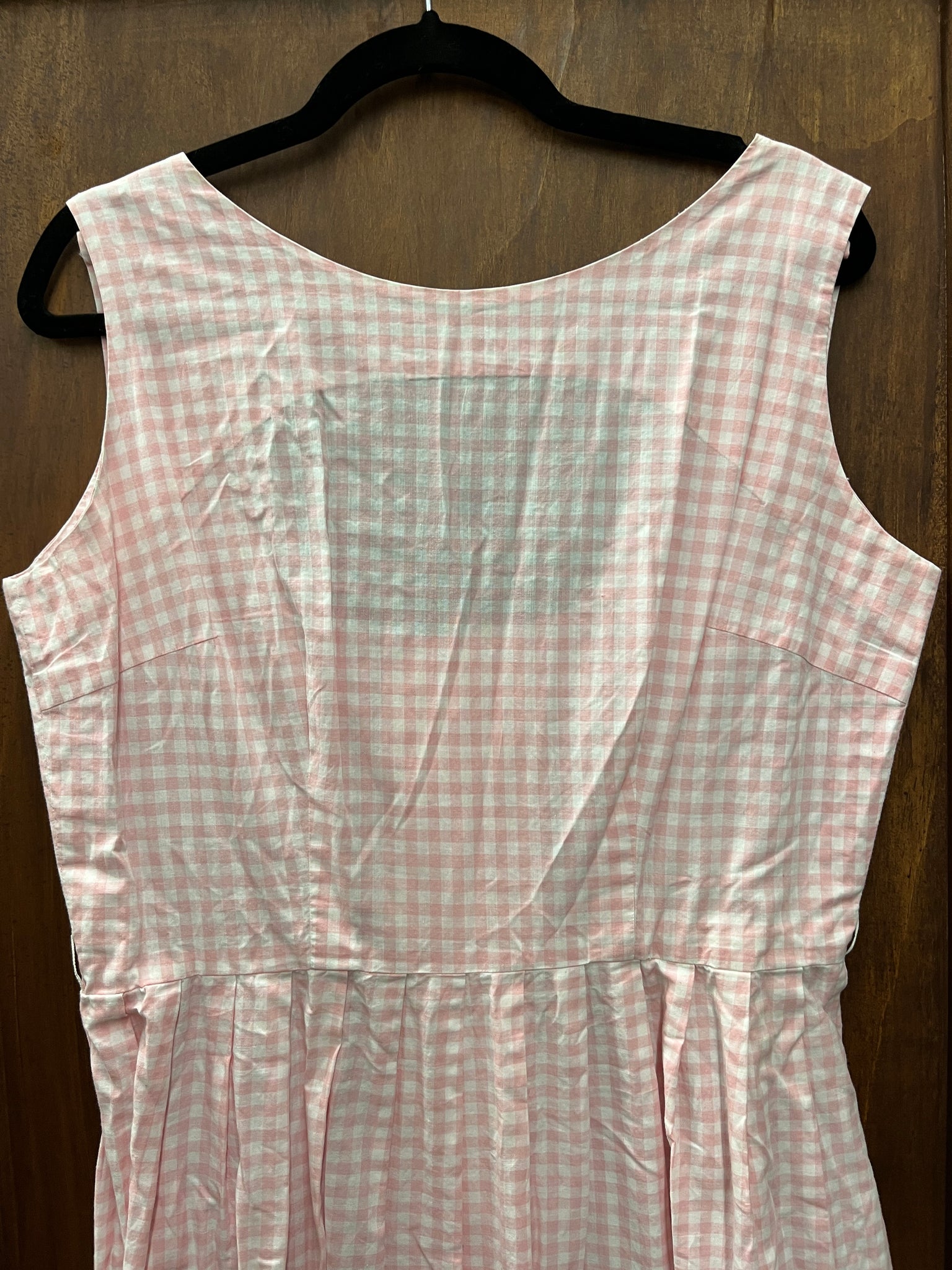 1960S DRESS- pink gingham w/ back button detail