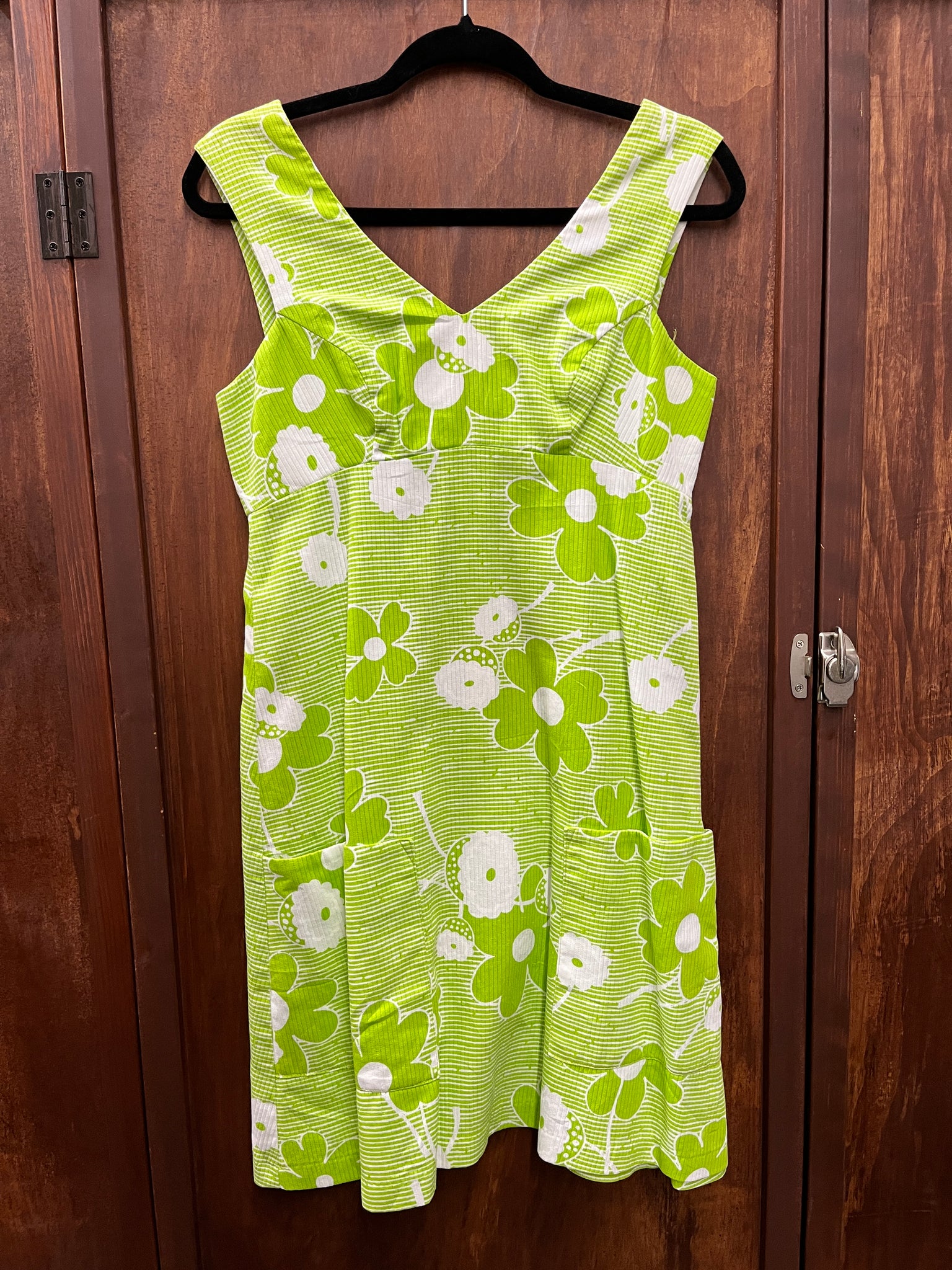 1960S DRESS- lime green floral print mod mini
