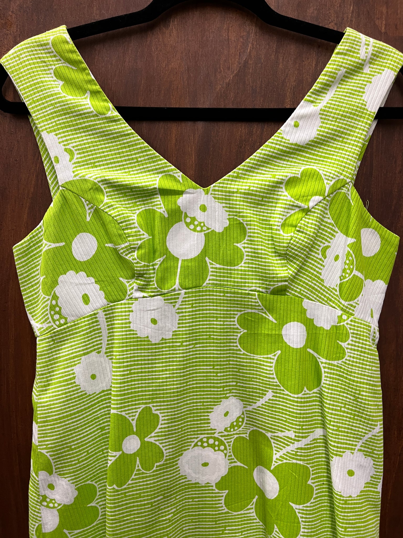 1960S DRESS- lime green floral print mod mini