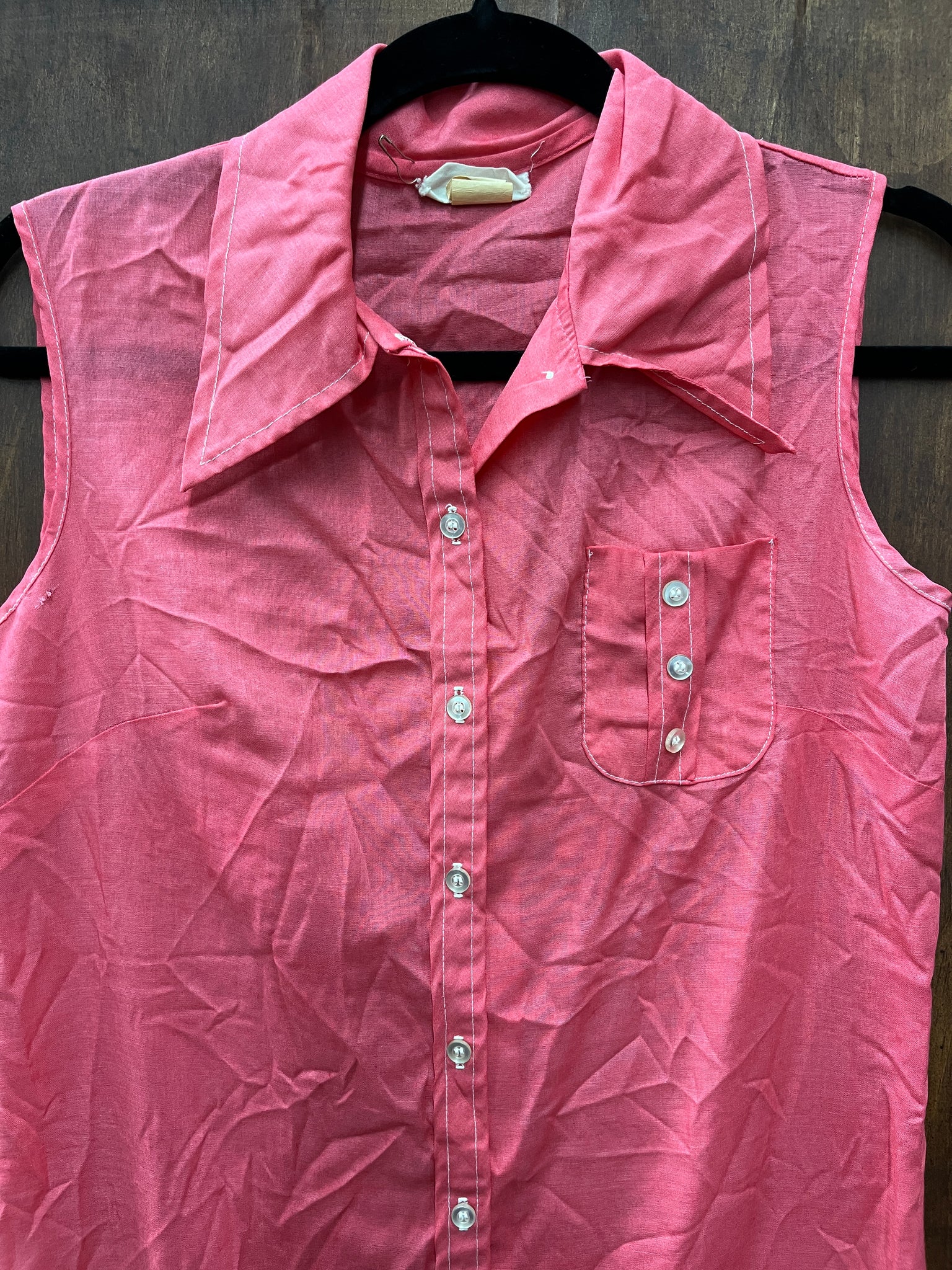 1960S DRESS- raspberry pink sleeveless shirtdress