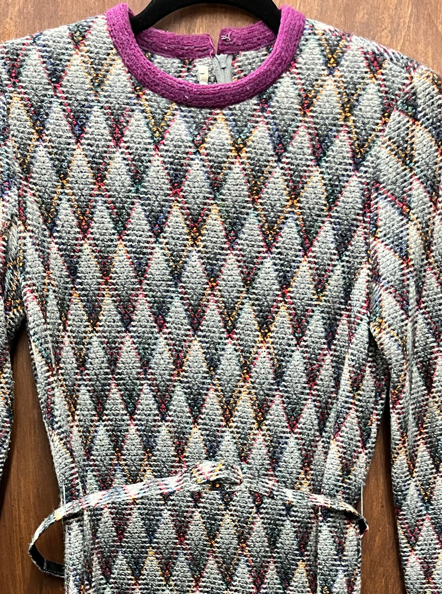 1960S DRESS- multicolor diamond knit w/ belt