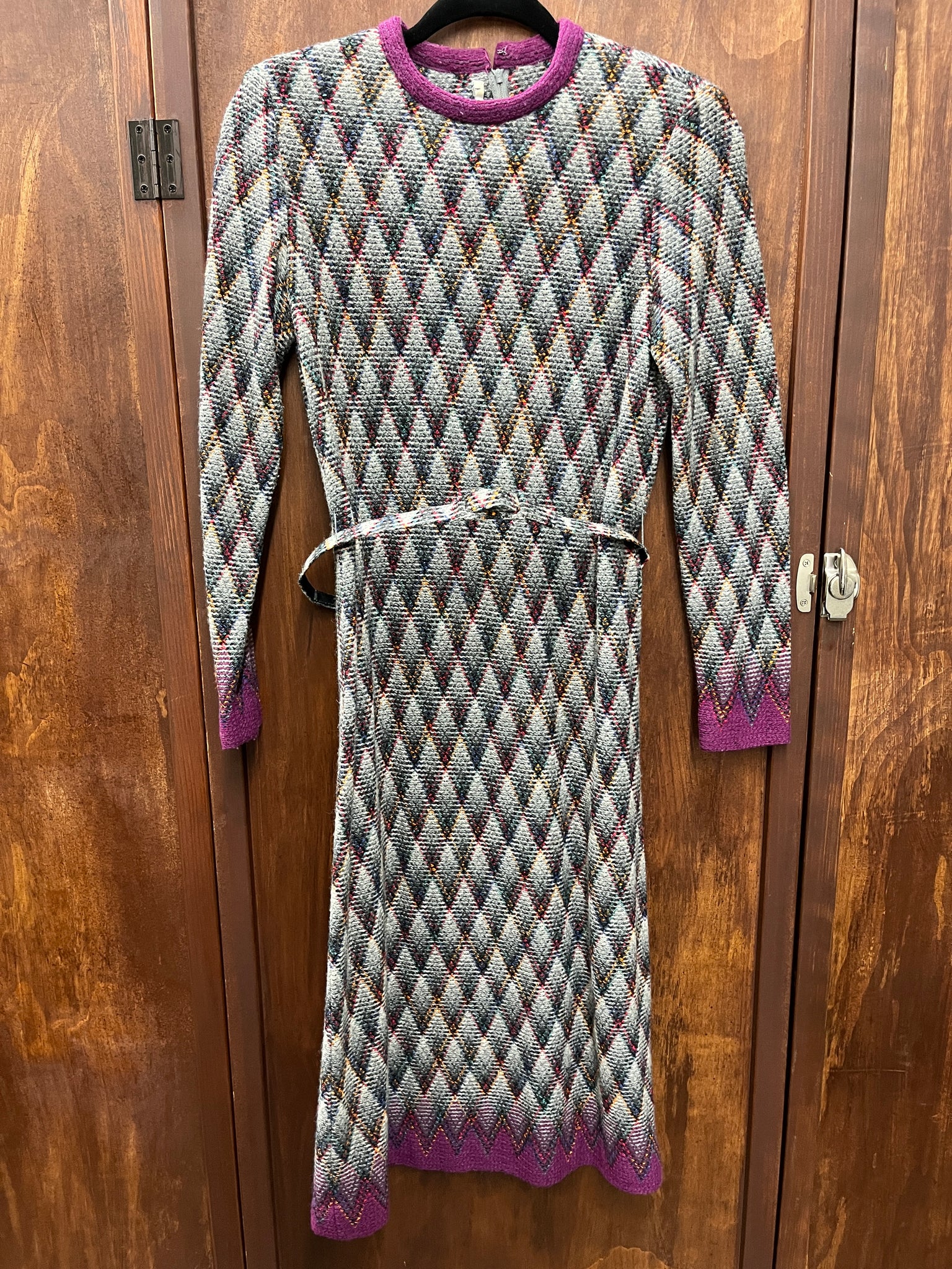 1960S DRESS- multicolor diamond knit w/ belt
