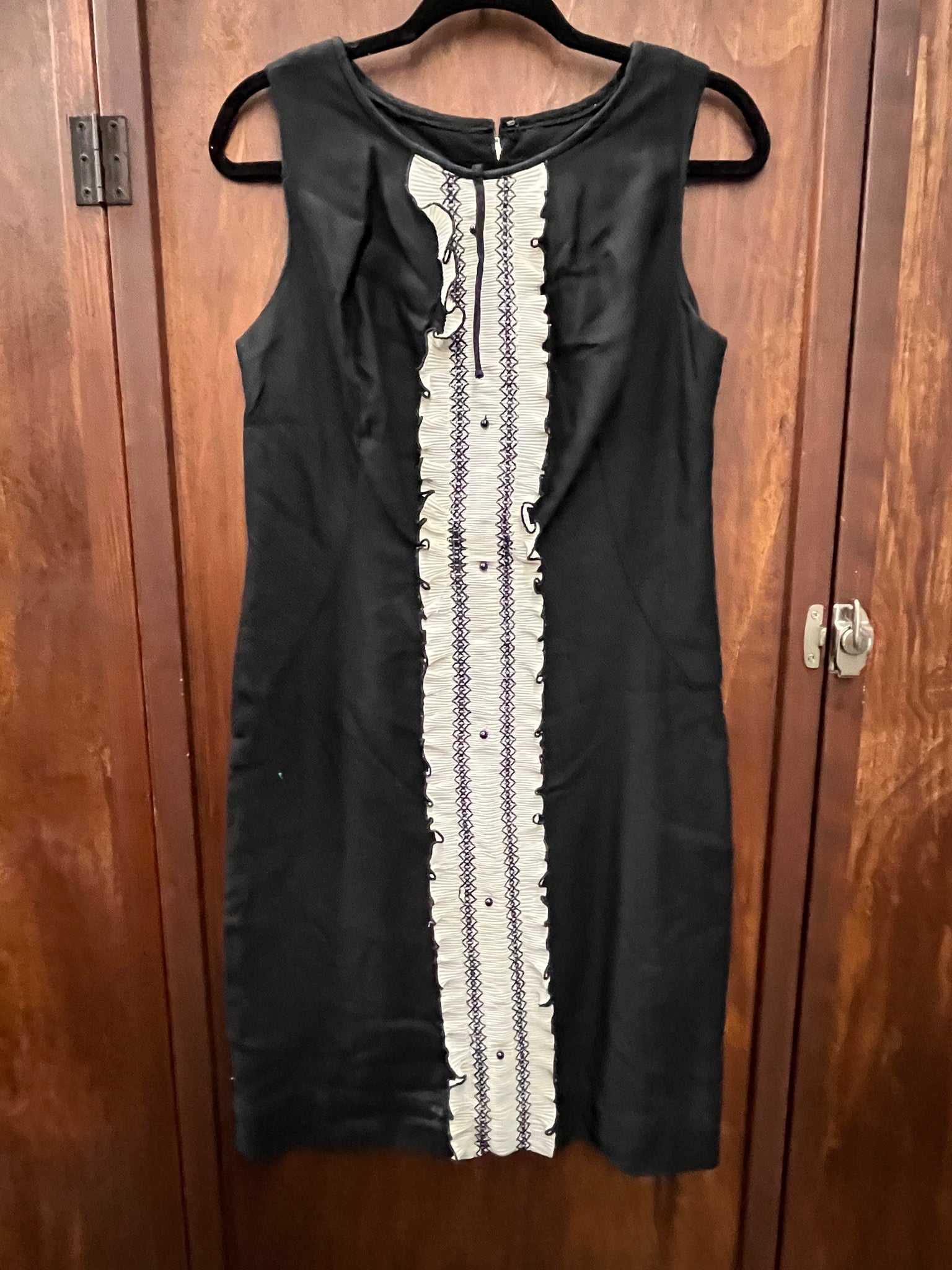 1960S DRESS- black miniw/ white ruffle front