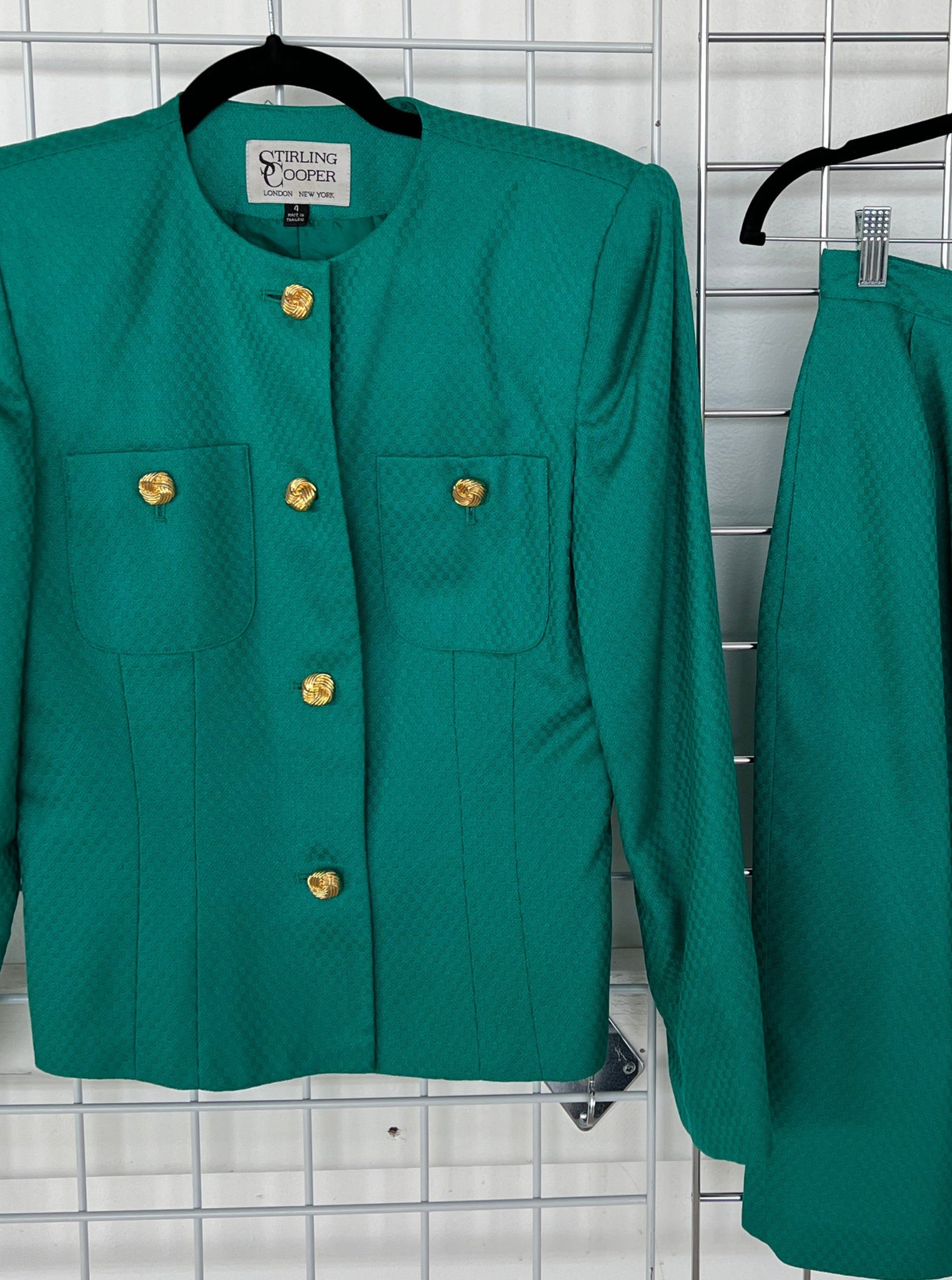 1990's 2 PIECE- SKIRT SUIT- Sterling cooper teal w/ gold buttons