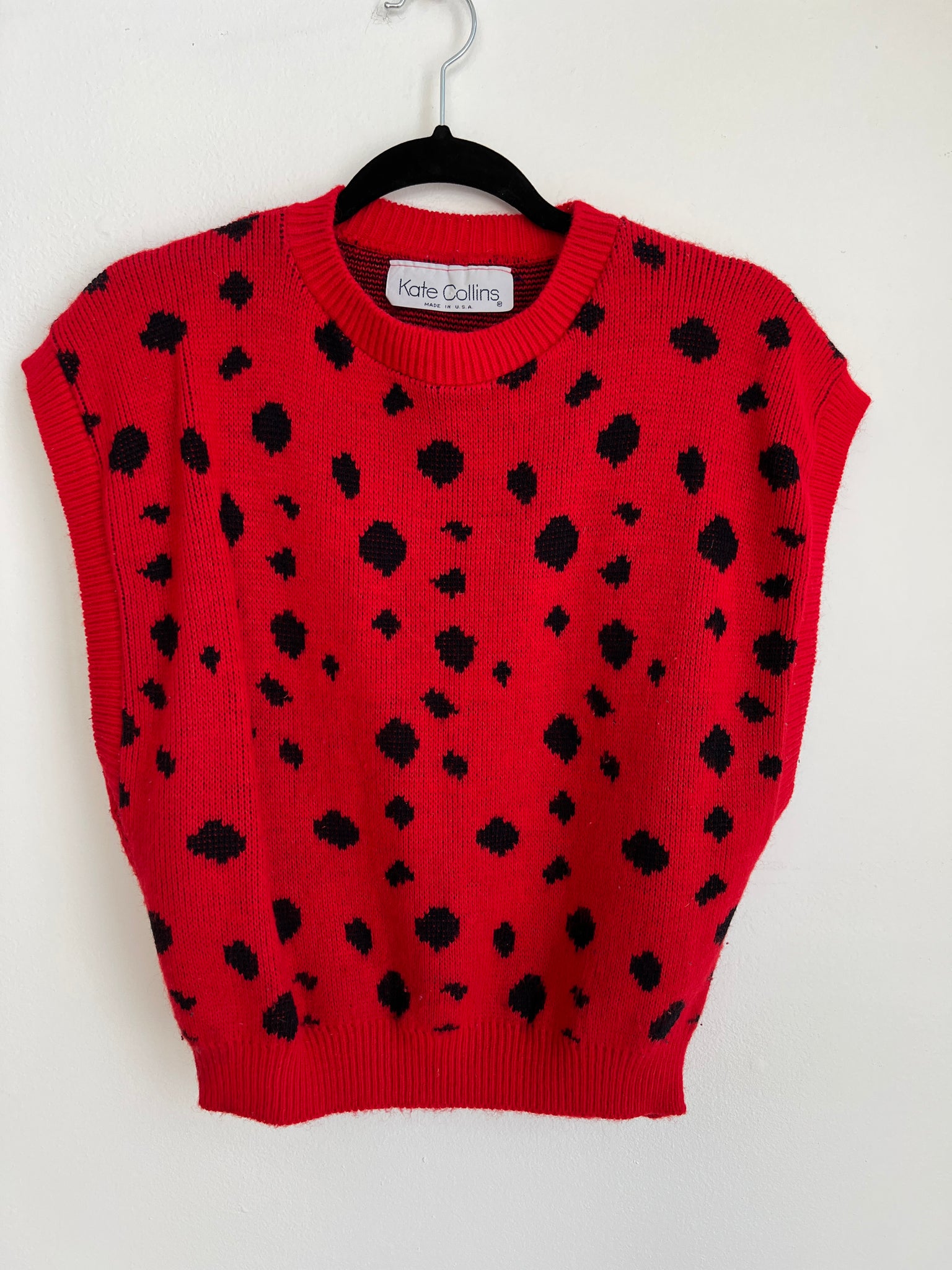 1980s SWEATER-VEST- Kate Collins red animal print