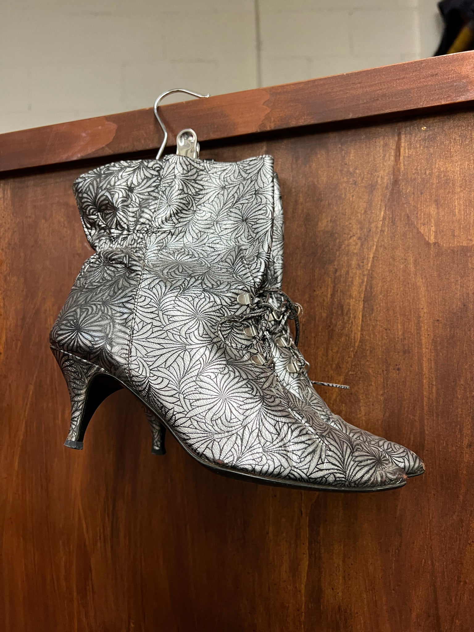 RENTAL 1980s Silver Granny boots  sz 6.5 REPLACE $425