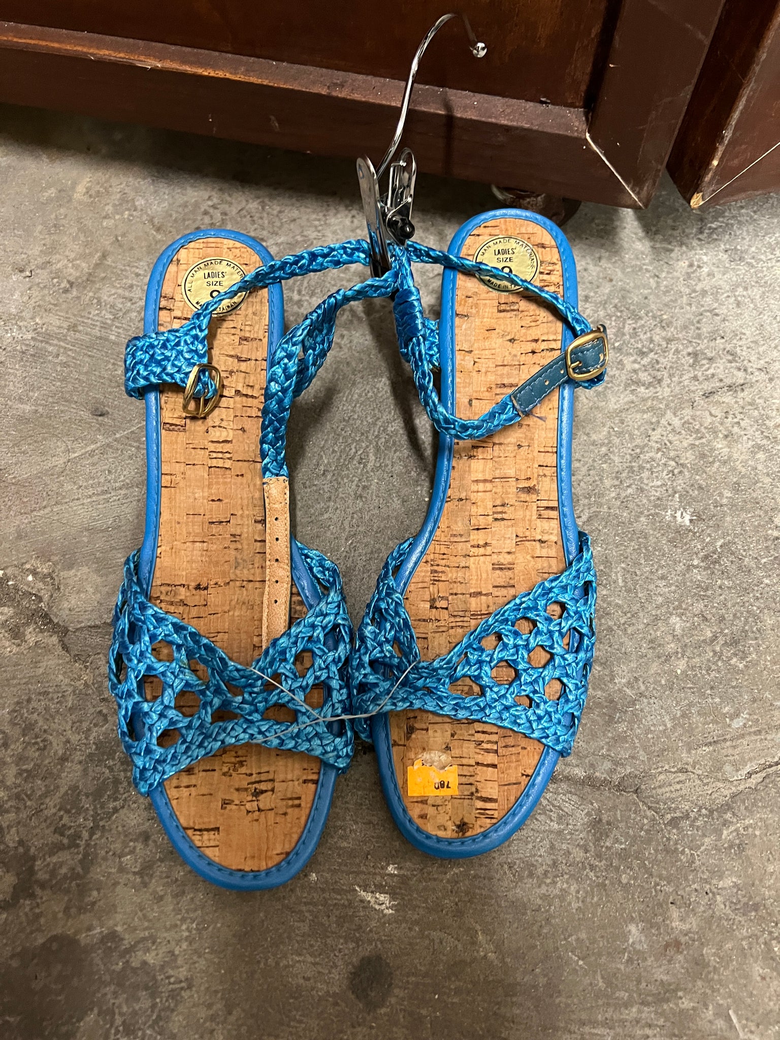 RENTAL 1980s Teal woven sandals sz 9 REPLACE $225