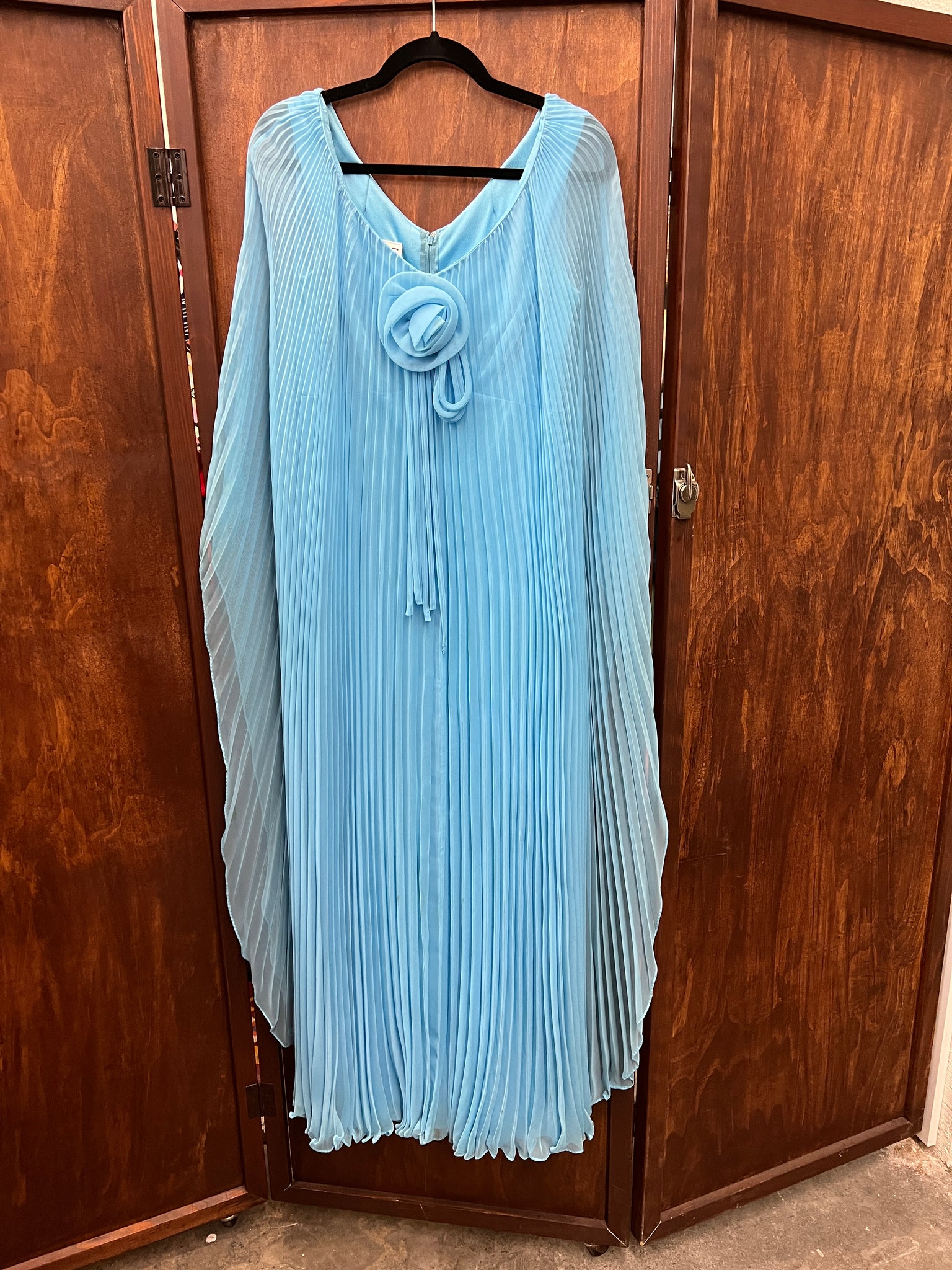 1960S DRESS- Miss Elliette Blue maxi w/ attached sheer overlay