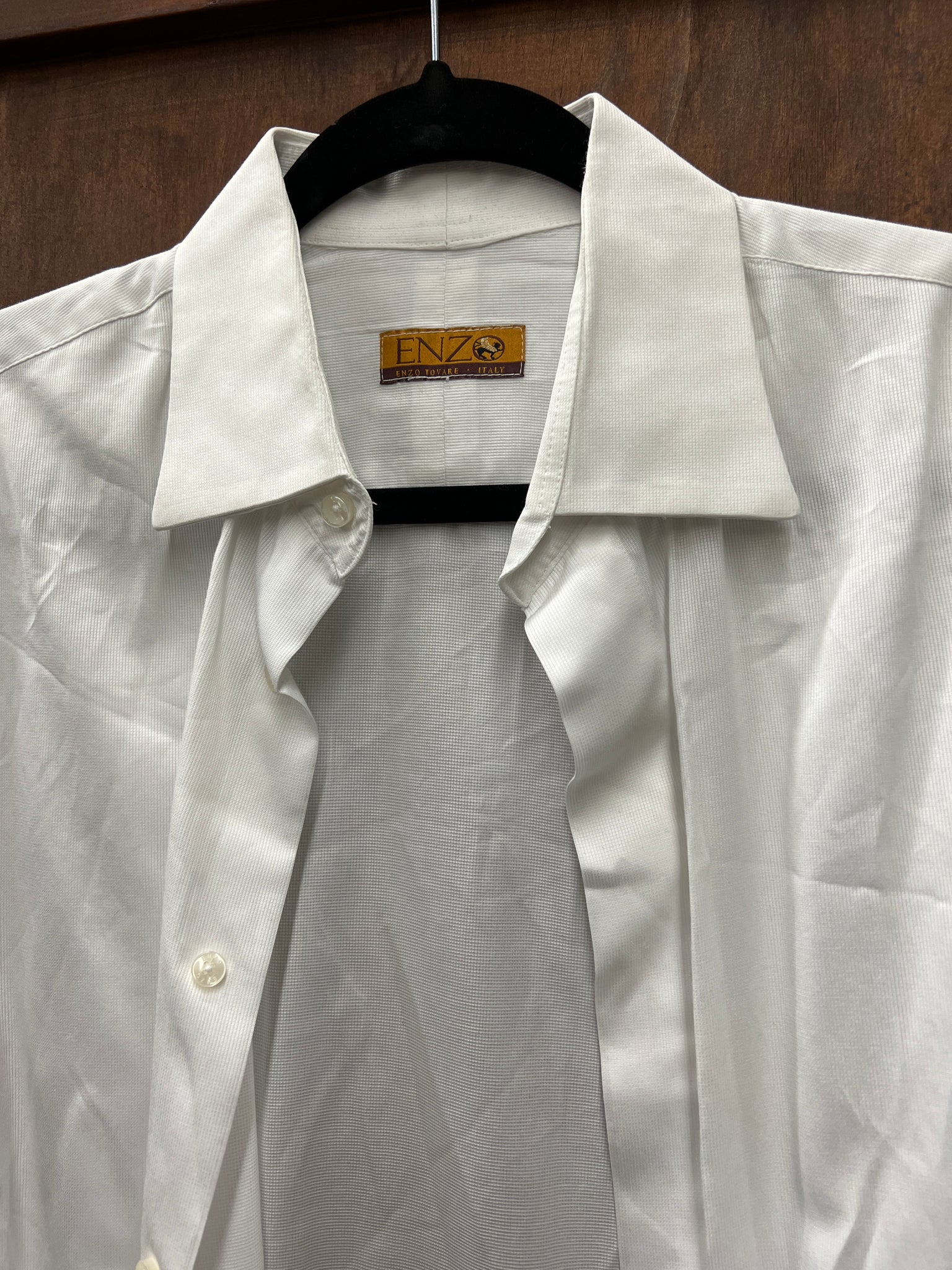 1990s MENS TOP- Enzo white dress shirt tuxedo cuffs