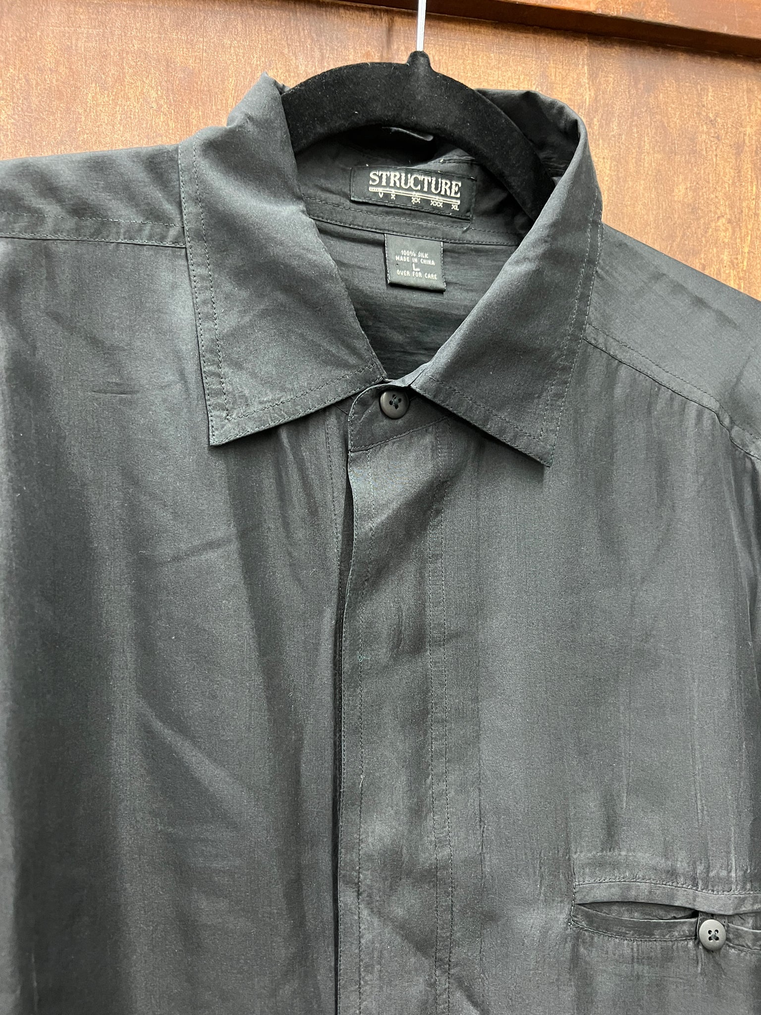 1990s MENS TOP- Structure black silk l/s