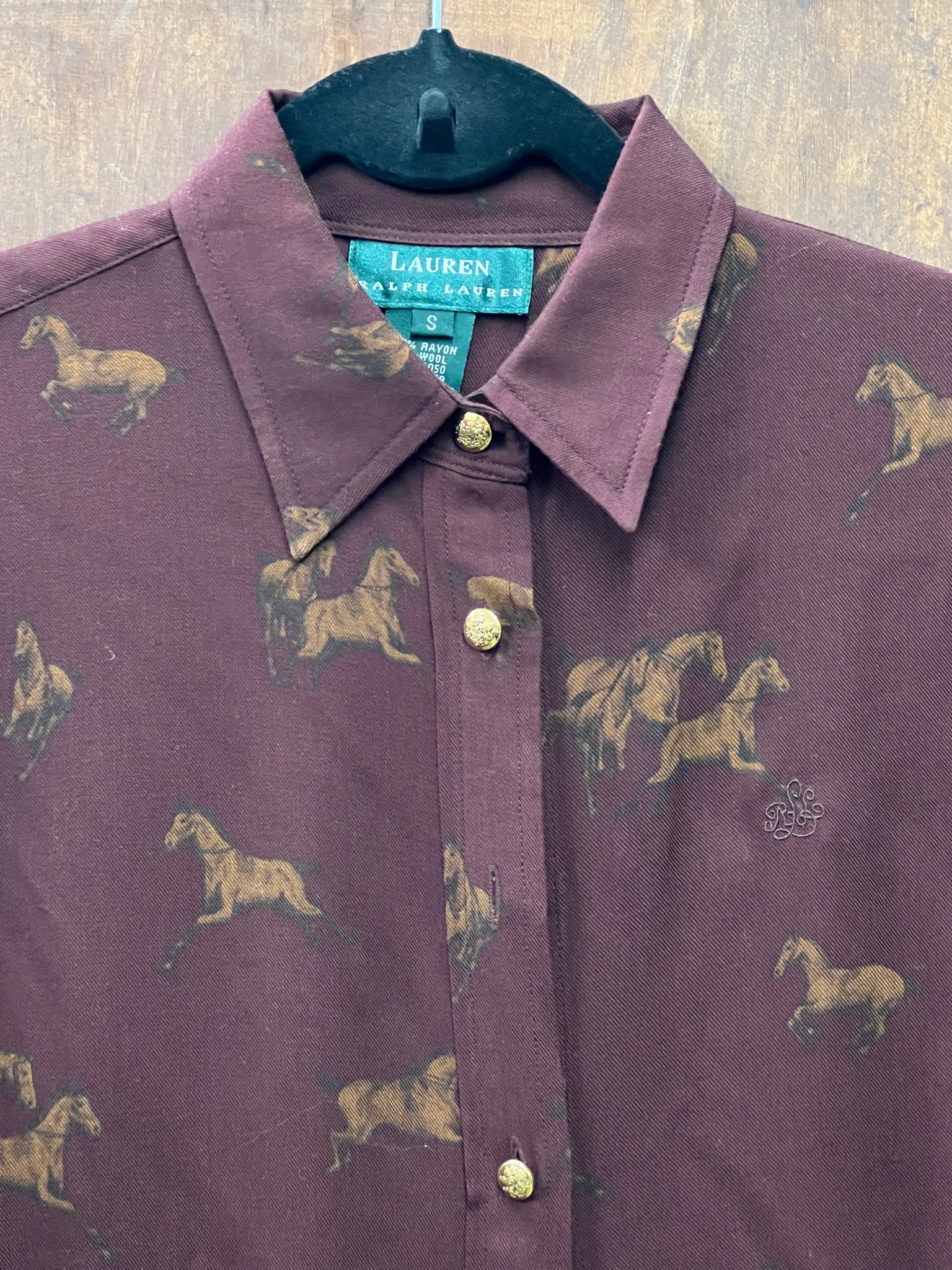 1990s TOPS- Ralph lauren horse print blouse l/s