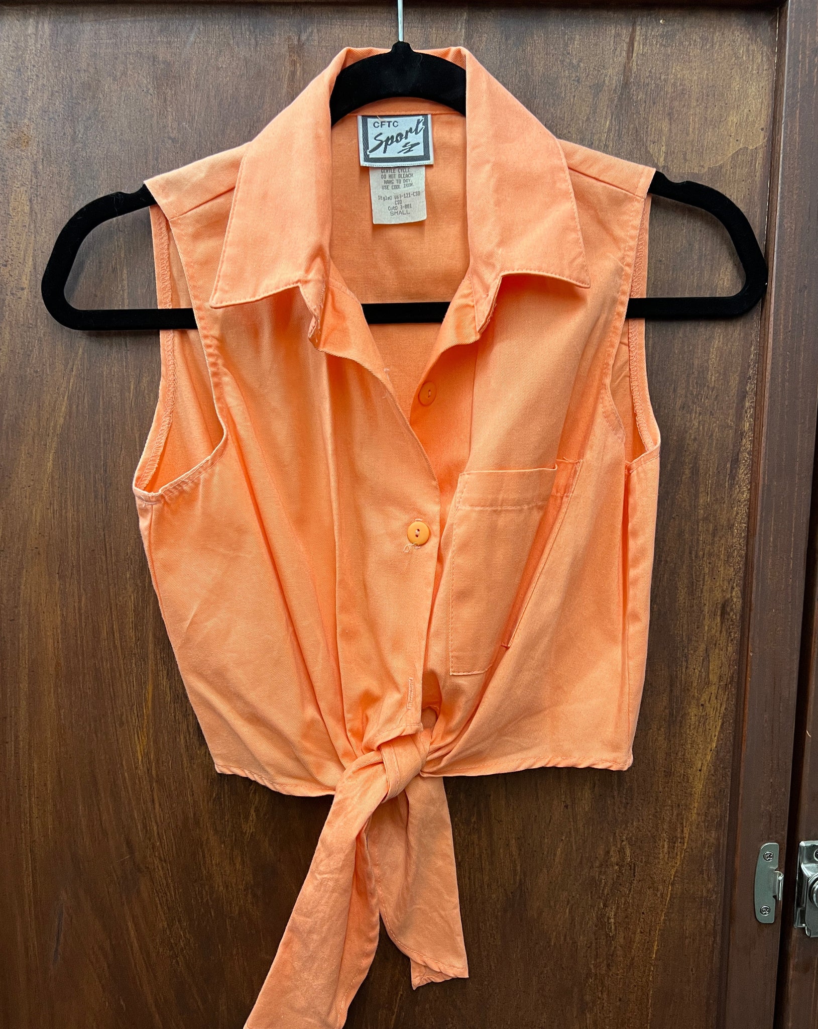 1990s TOPS- CFTC Sport orange sleeveless tie front