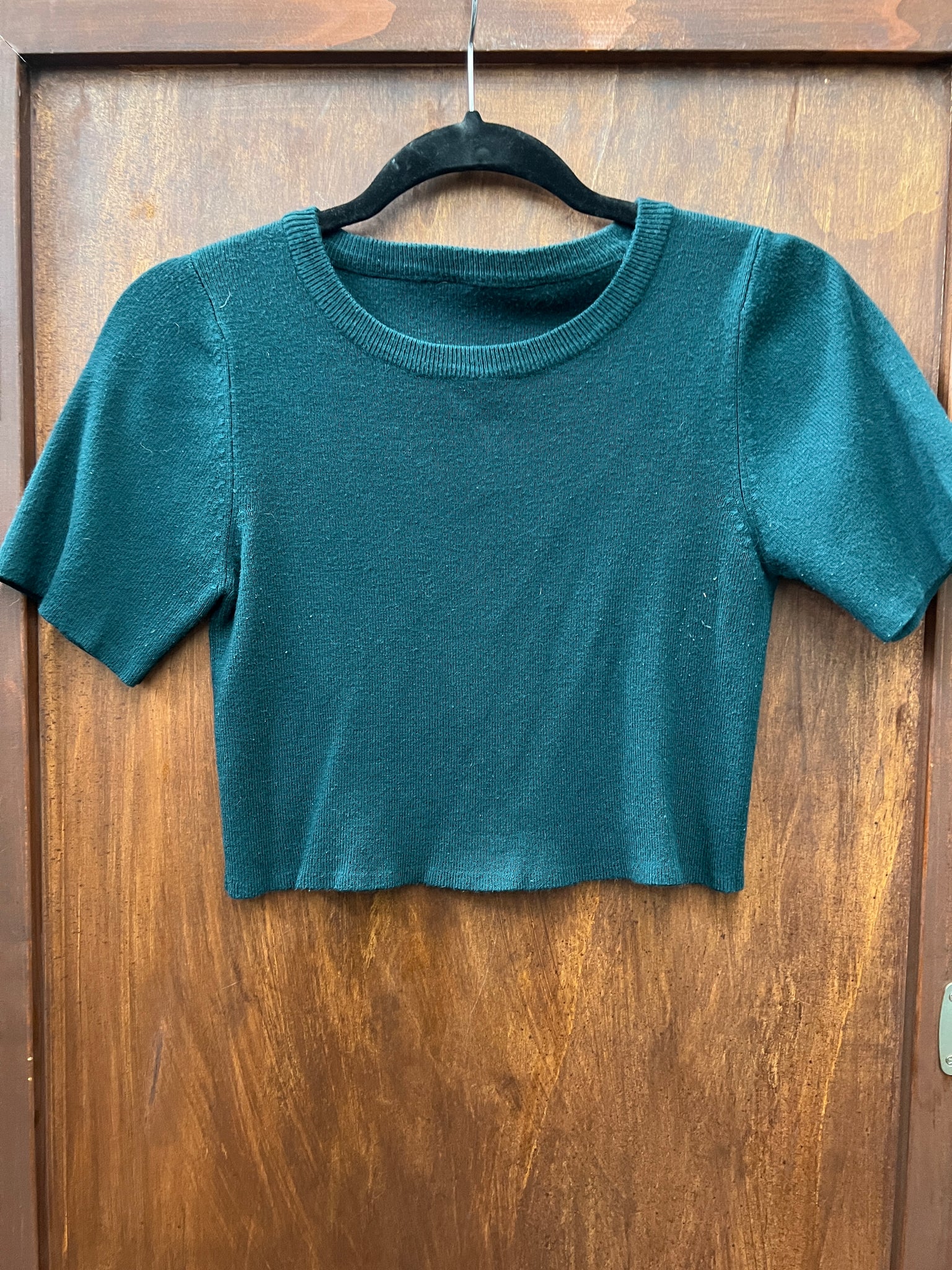 1990s TOPS- forrest green crop knit s/s top