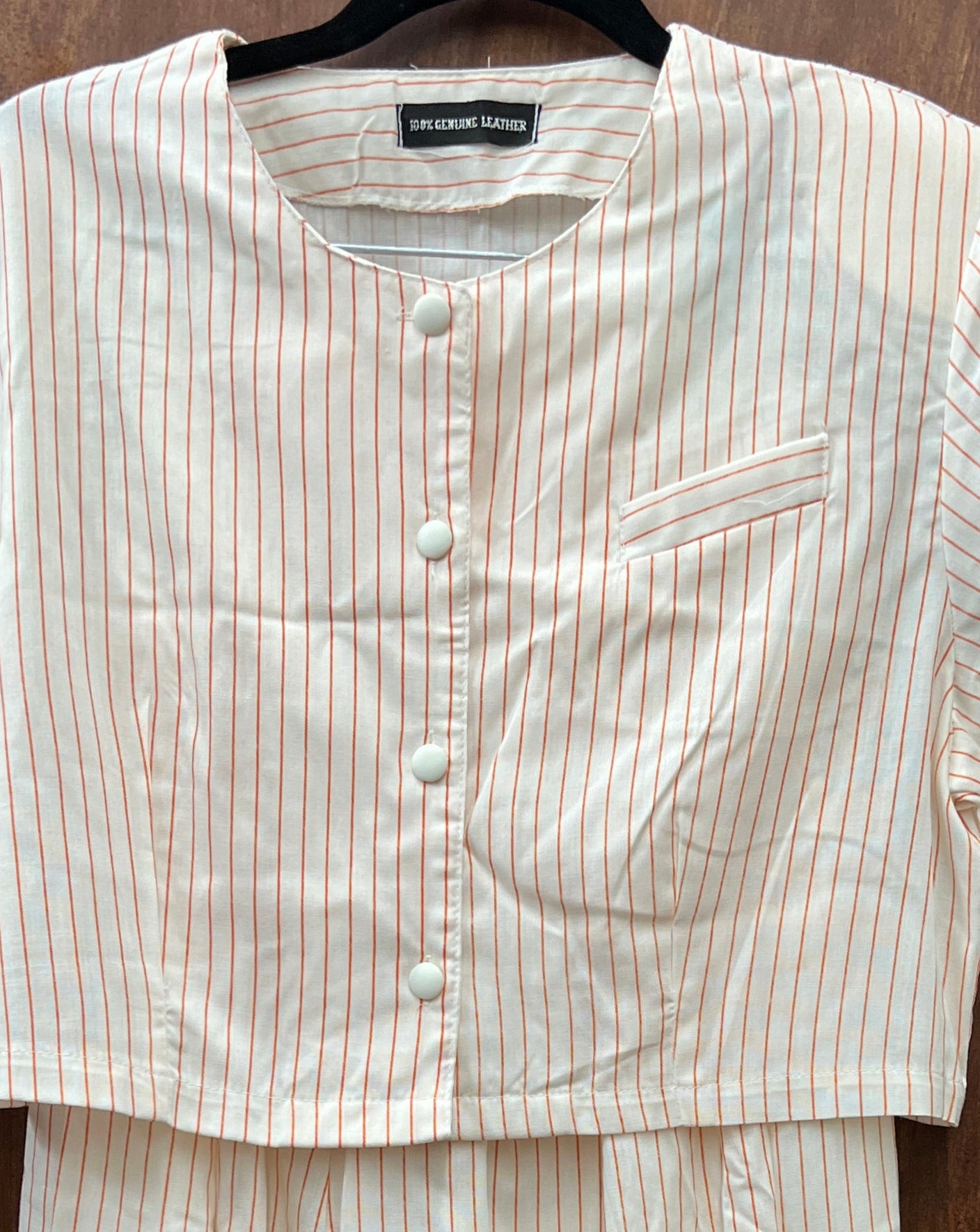 1990s 2 PIECE- skirt set cream w/ orange stripes crop top