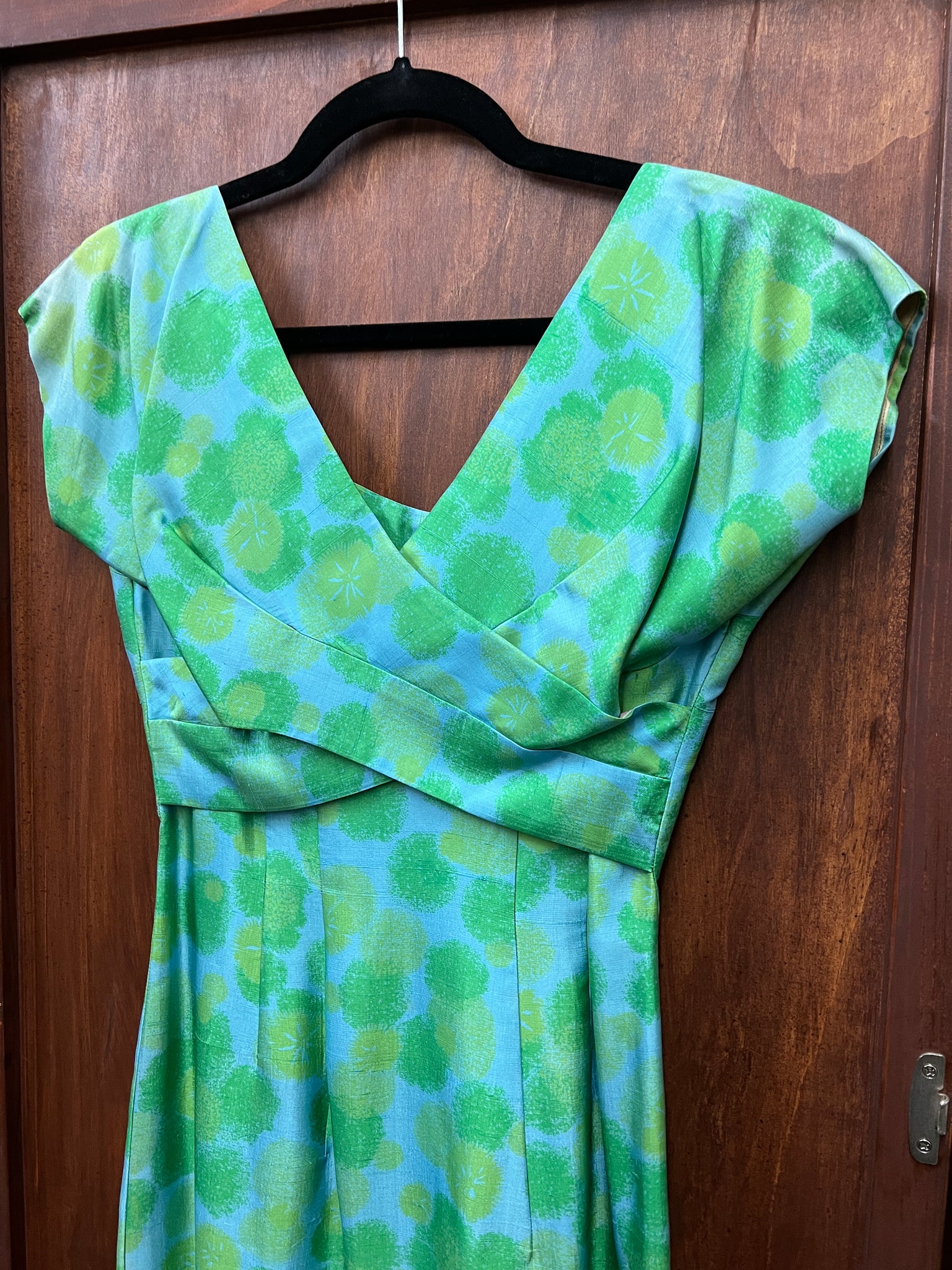 1950s DRESS- Eleanor Green blue / green print silk wiggle dress