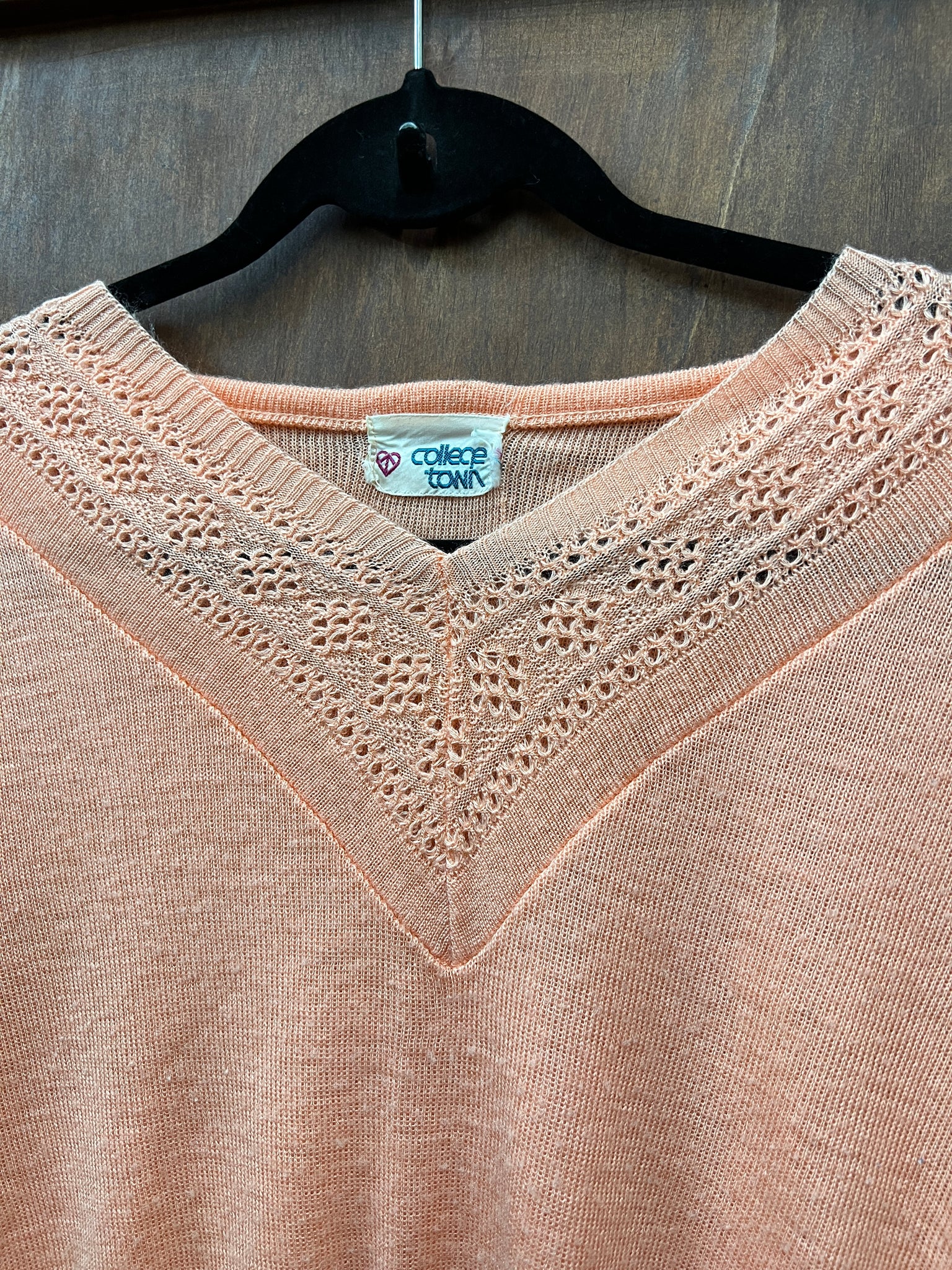 1980s SWEATER- College Town peach short sleeve v neck