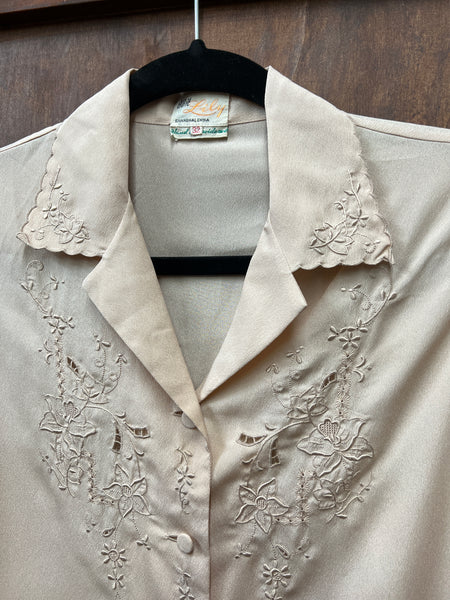 1950s TOP- Lily Shanghai silk embroidered l/s buttondown